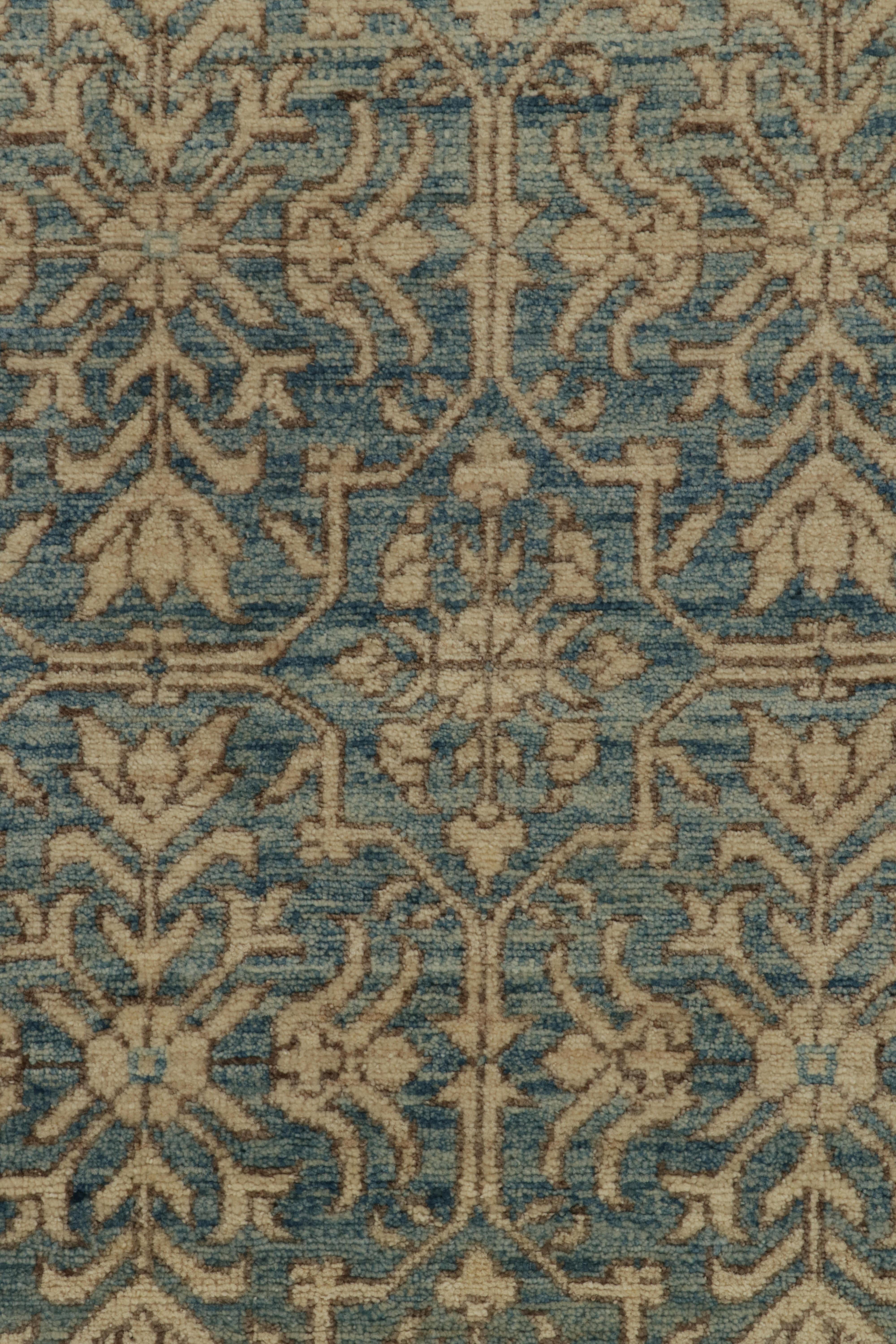 Hand-Knotted Rug & Kilim’s Contemporary Rug in Blue with Beige-Brown Floral Patterns For Sale