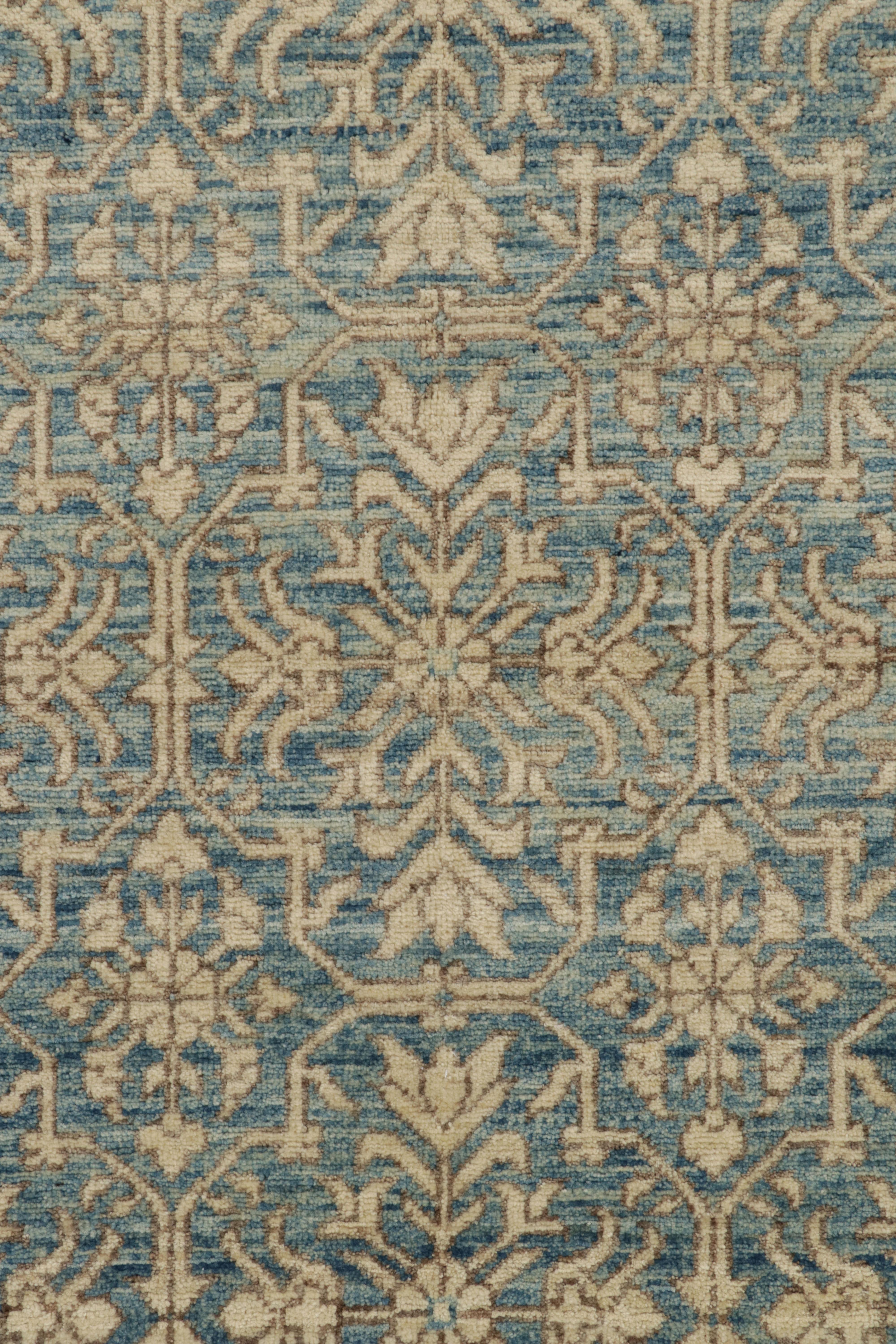 Hand-Knotted Rug & Kilim’s Contemporary Rug in Blue with Beige-Brown Floral Patterns For Sale
