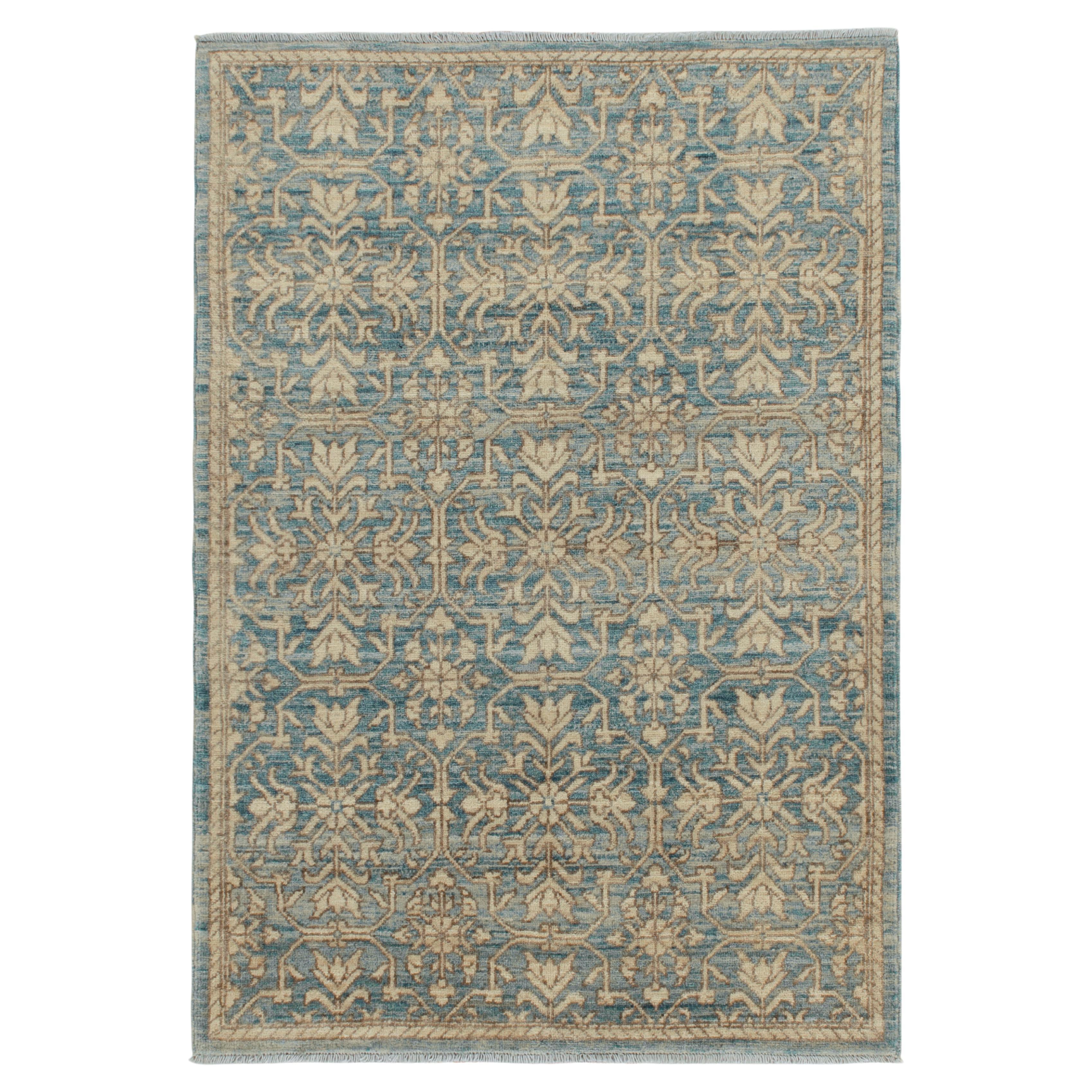 Rug & Kilim’s Contemporary Rug in Blue with Beige-Brown Floral Patterns For Sale