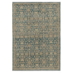 Rug & Kilim’s Contemporary Rug in Blue with Beige-Brown Floral Patterns