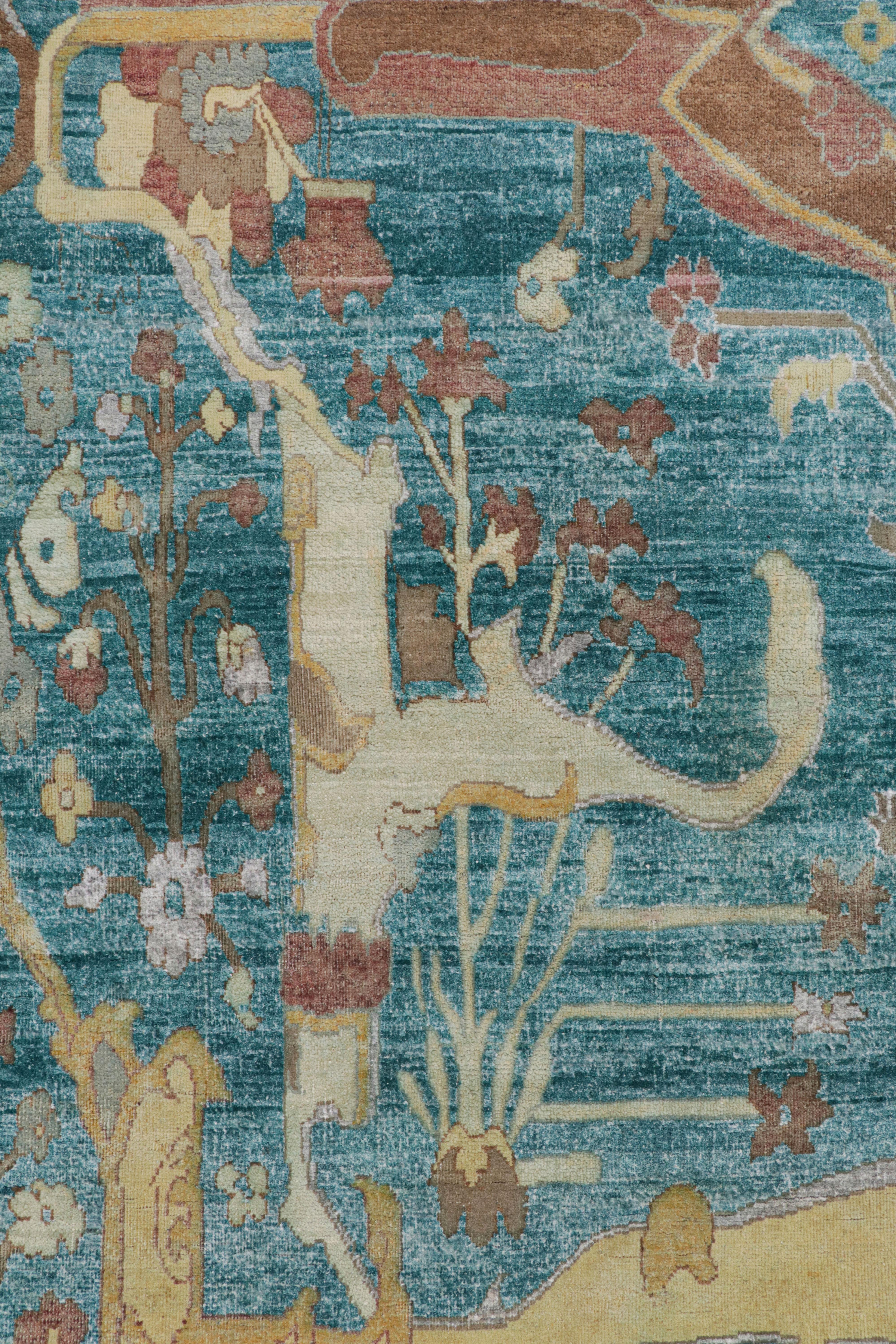 Rug & Kilim's Contemporary Teppich in Blau, mit braunen und goldenen Blumenmustern (Moderne) im Angebot