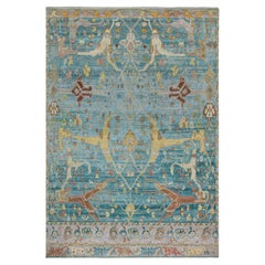 Rug & Kilim’s Contemporary Rug in Blue, with Brown and Gold Floral Patterns