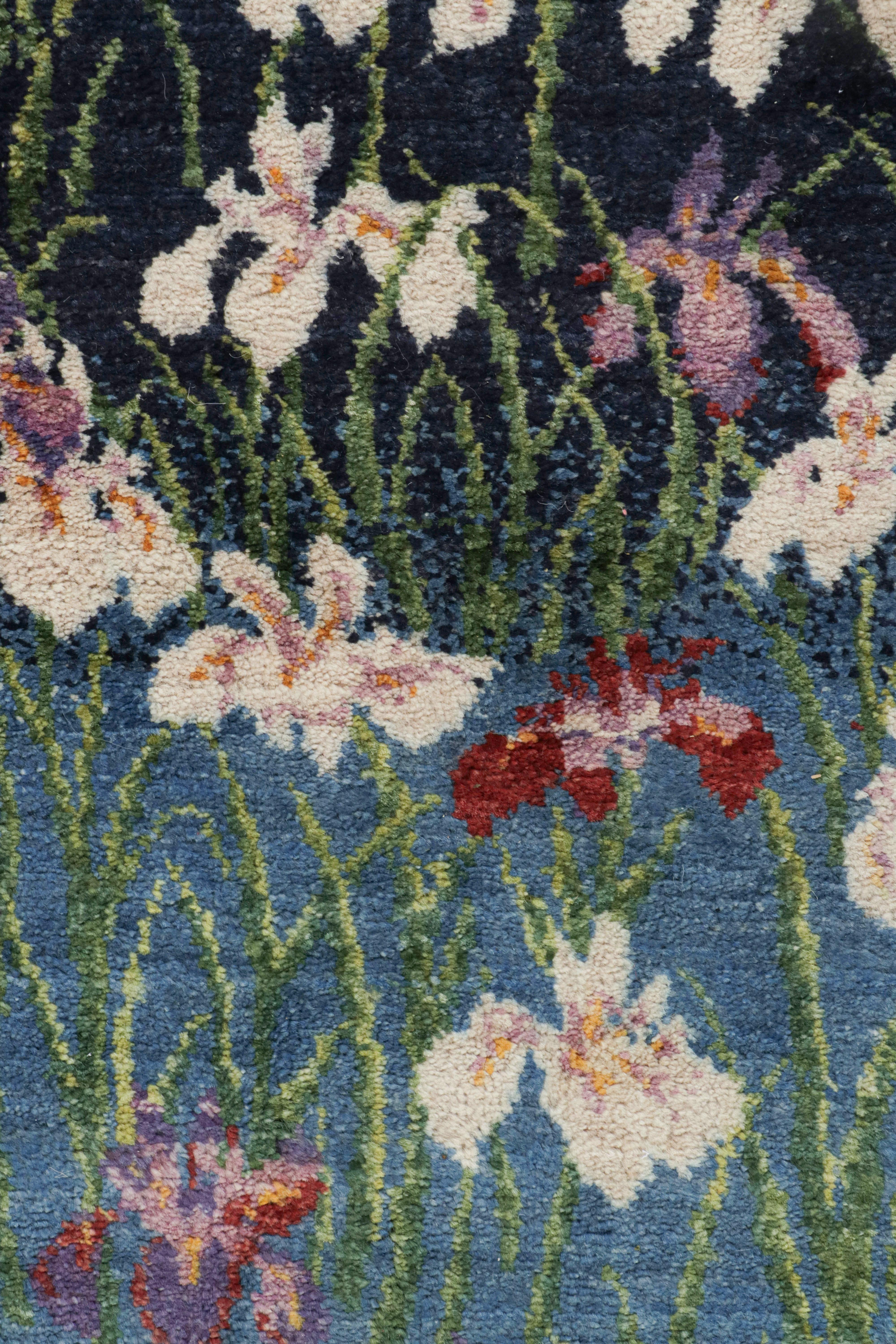 Rug & Kilim’s Contemporary Rug in Blue with Floral Patterns  In New Condition For Sale In Long Island City, NY