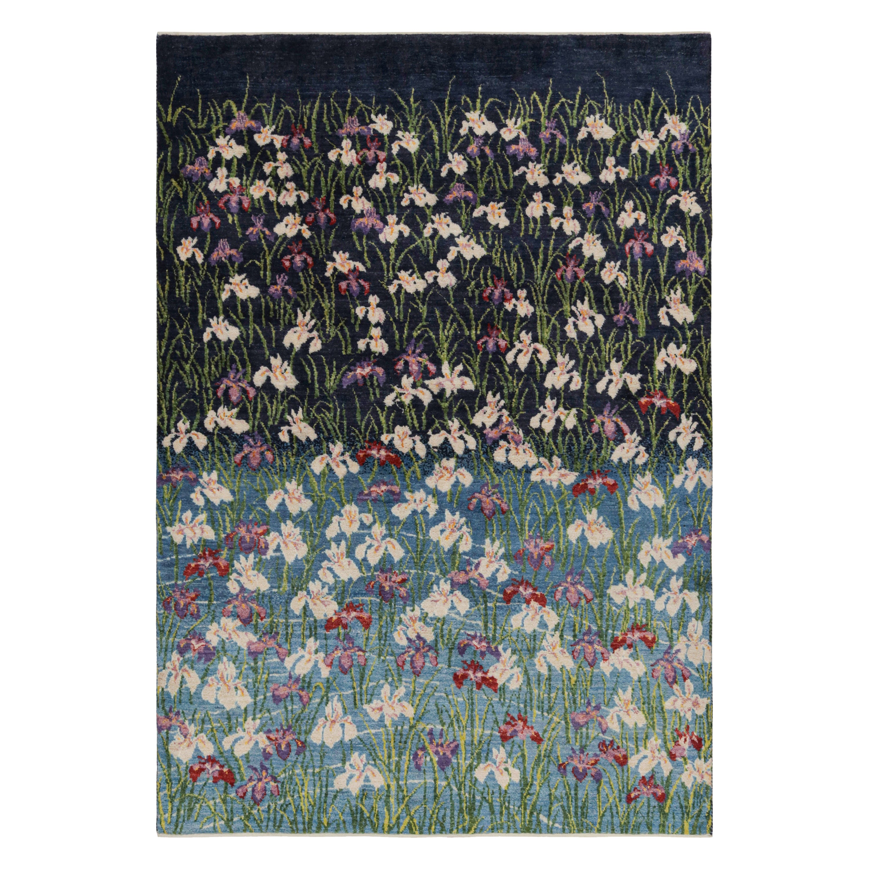 Alfombra contemporánea Rug 
Kilim en azul con motivos florales