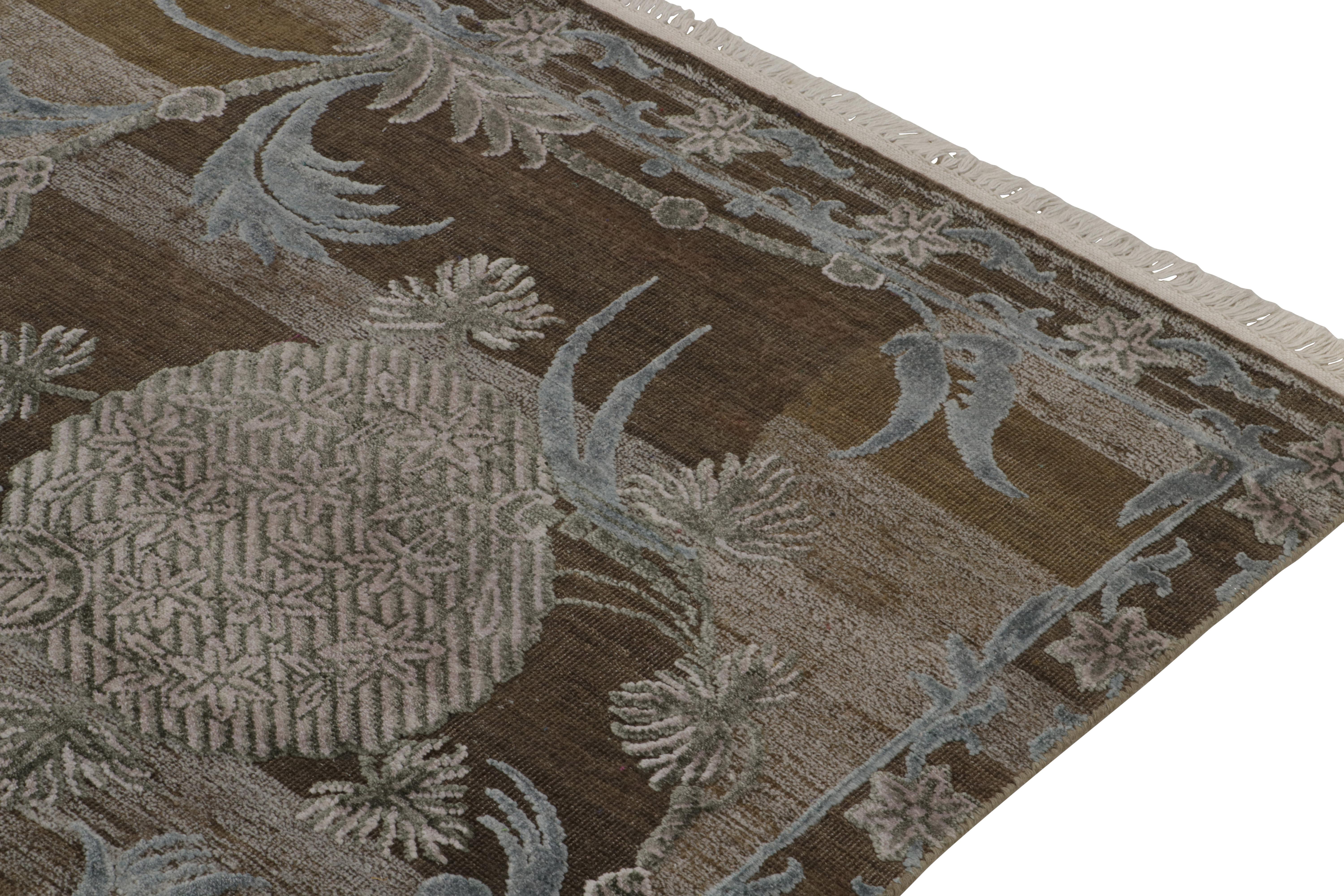 Rug & Kilim’s Contemporary Rug in Brown with Grey and Blue Floral Patterns In New Condition For Sale In Long Island City, NY