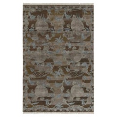 Rug & Kilim’s Contemporary Rug in Brown with Grey and Blue Floral Patterns