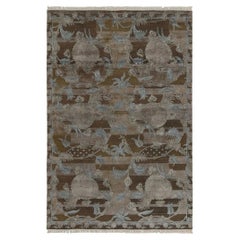 Rug & Kilim's Contemporary Teppich in Brown mit grauen und blauen Blumenmustern