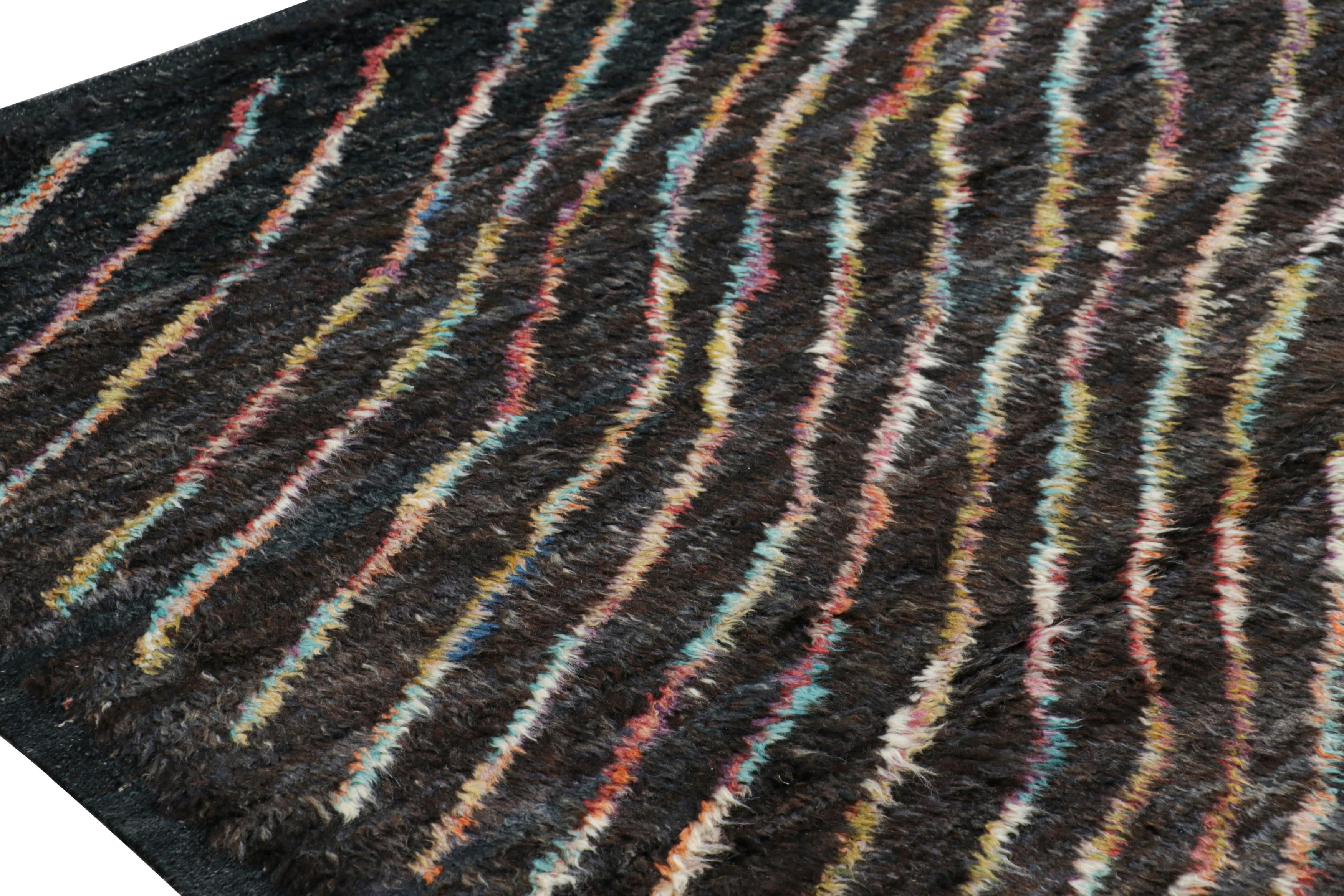 Modern Rug & Kilim's Contemporary Rug in Brown with Vibrant Polychromatic Stripes For Sale
