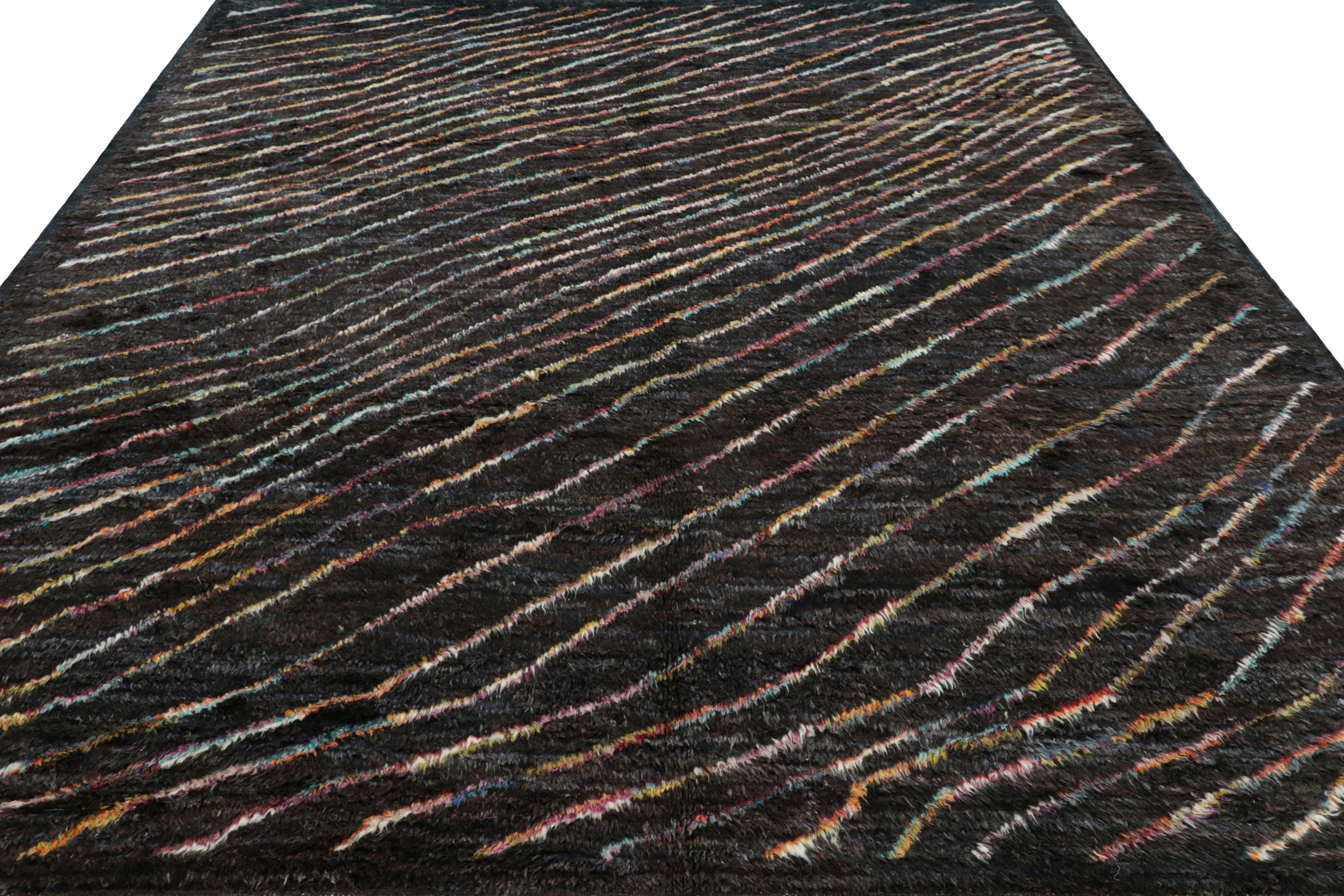 Hand-Knotted Rug & Kilim's Contemporary Rug in Brown with Vibrant Polychromatic Stripes For Sale