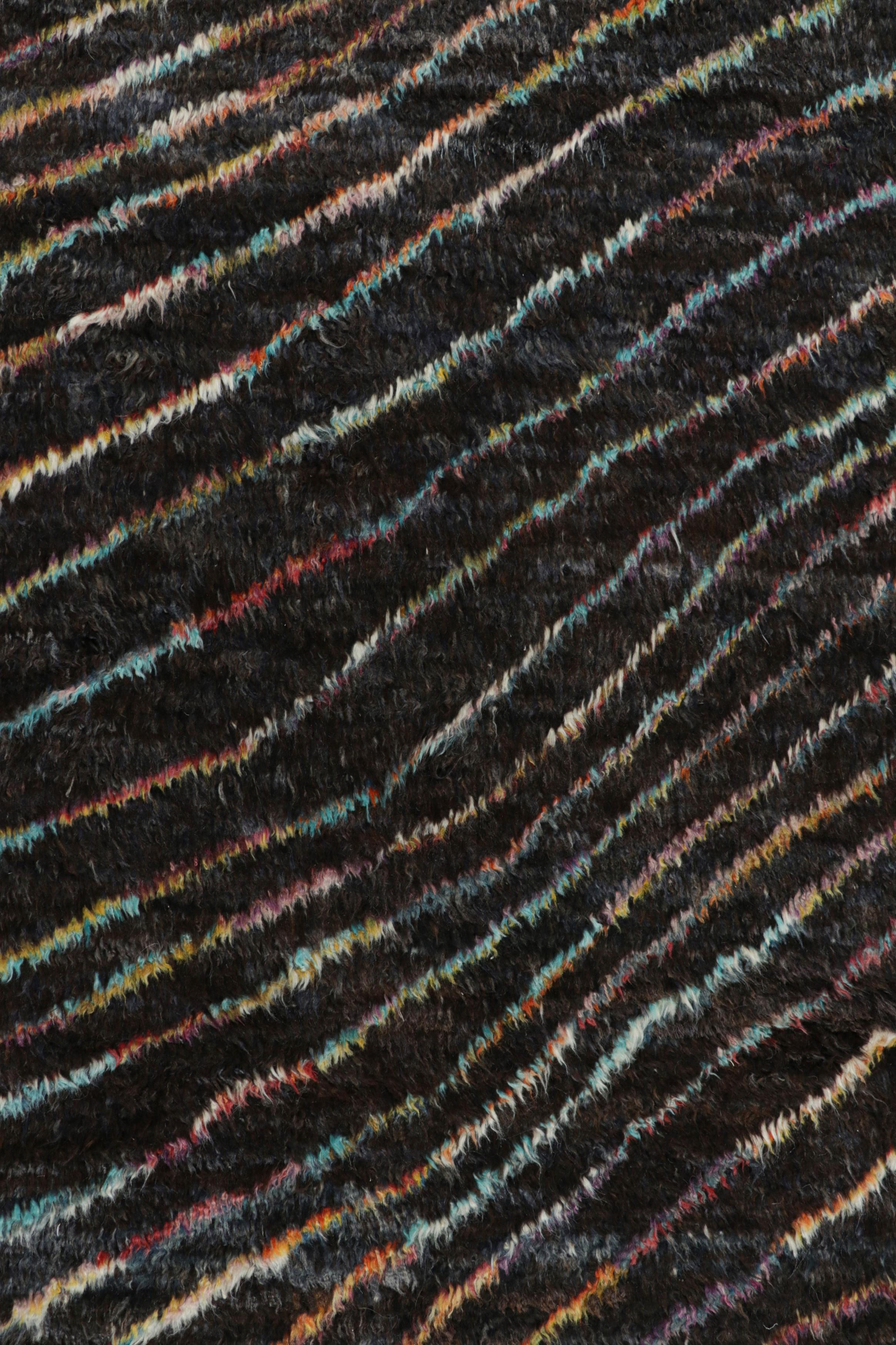 Rug & Kilim's Contemporary Rug in Brown with Vibrant Polychromatic Stripes In New Condition For Sale In Long Island City, NY