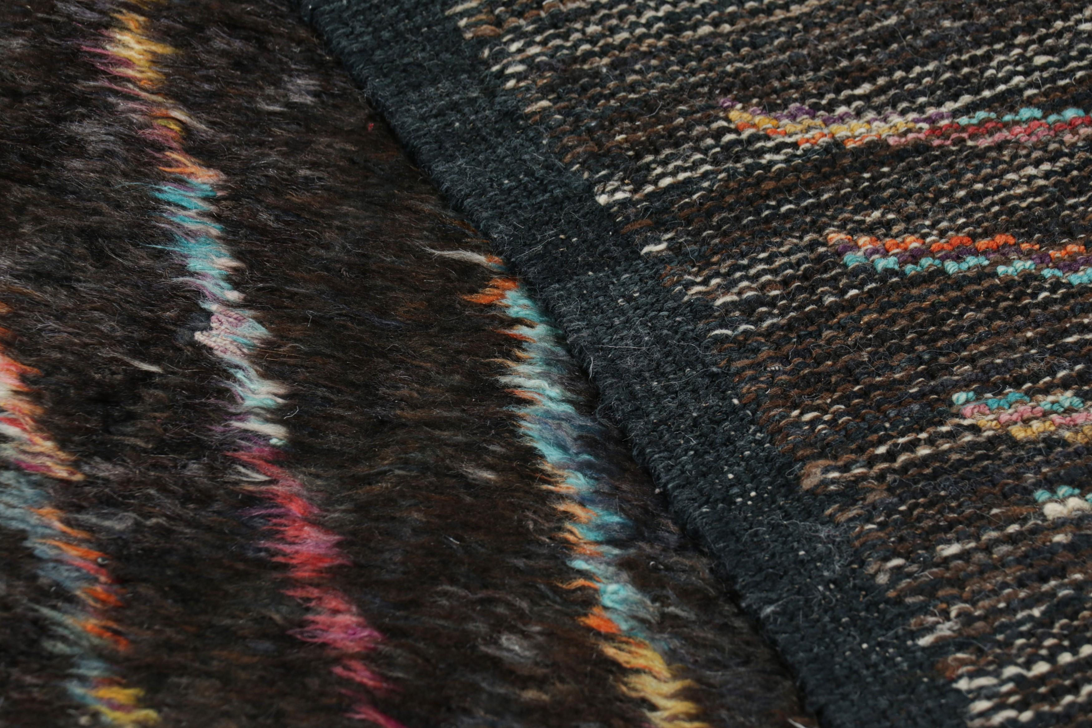 Wool Rug & Kilim's Contemporary Rug in Brown with Vibrant Polychromatic Stripes For Sale