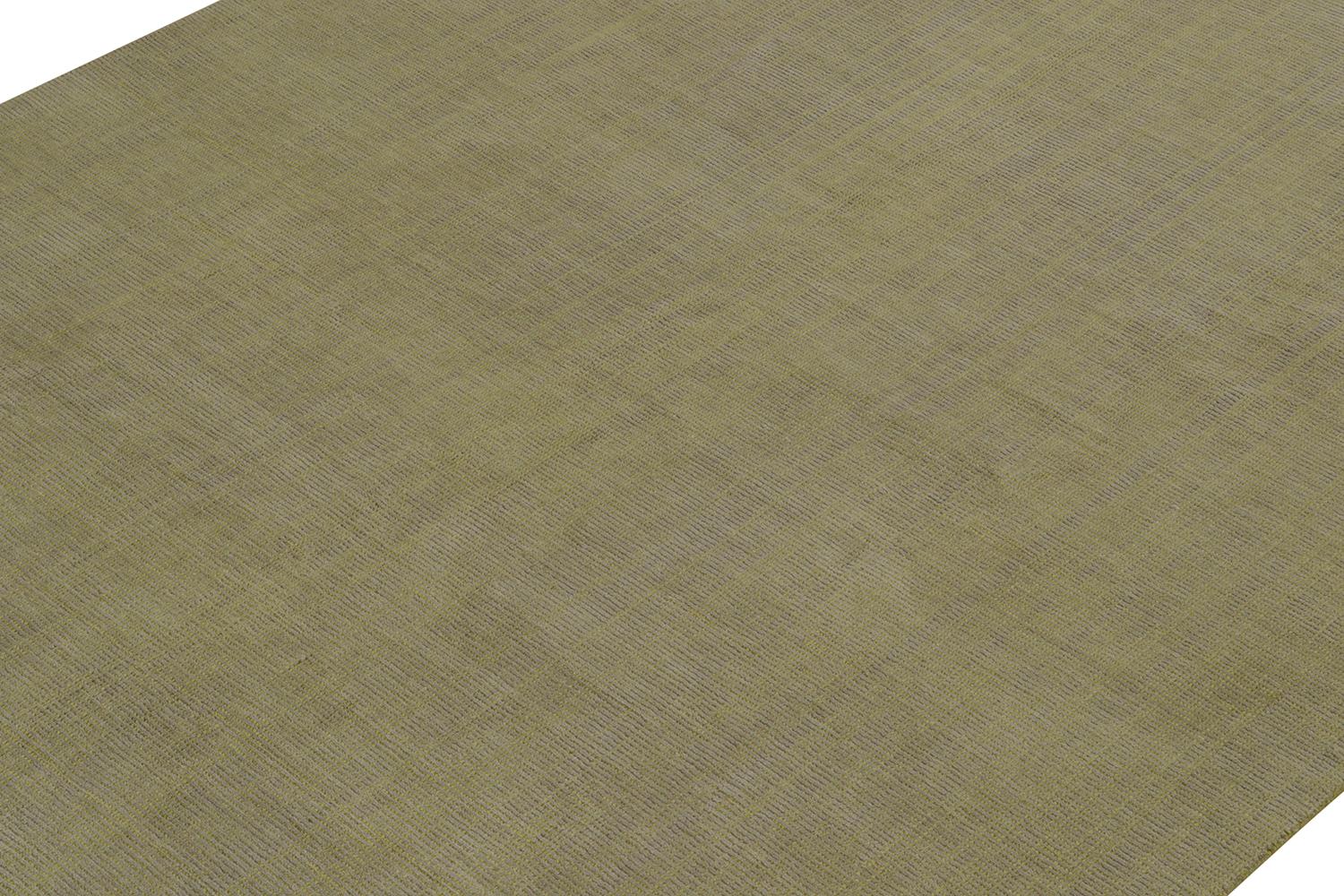 Indian Rug & Kilim’s Contemporary Rug in Chartreuse Green with Subtle Stripes For Sale