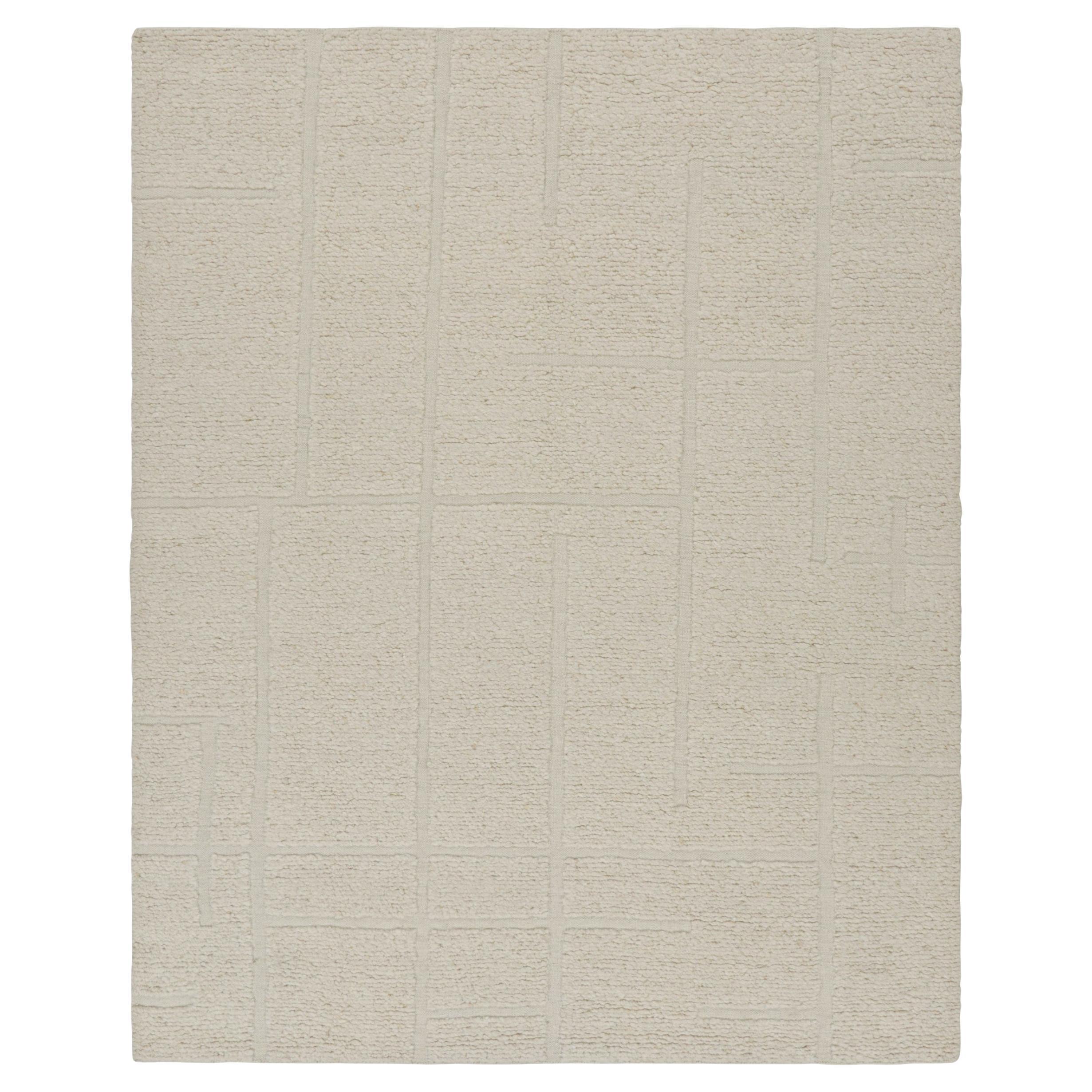Rug & Kilim's Contemporary-Teppich in Cremeweiß mit geometrischen Hoch-Tief-Mustern
