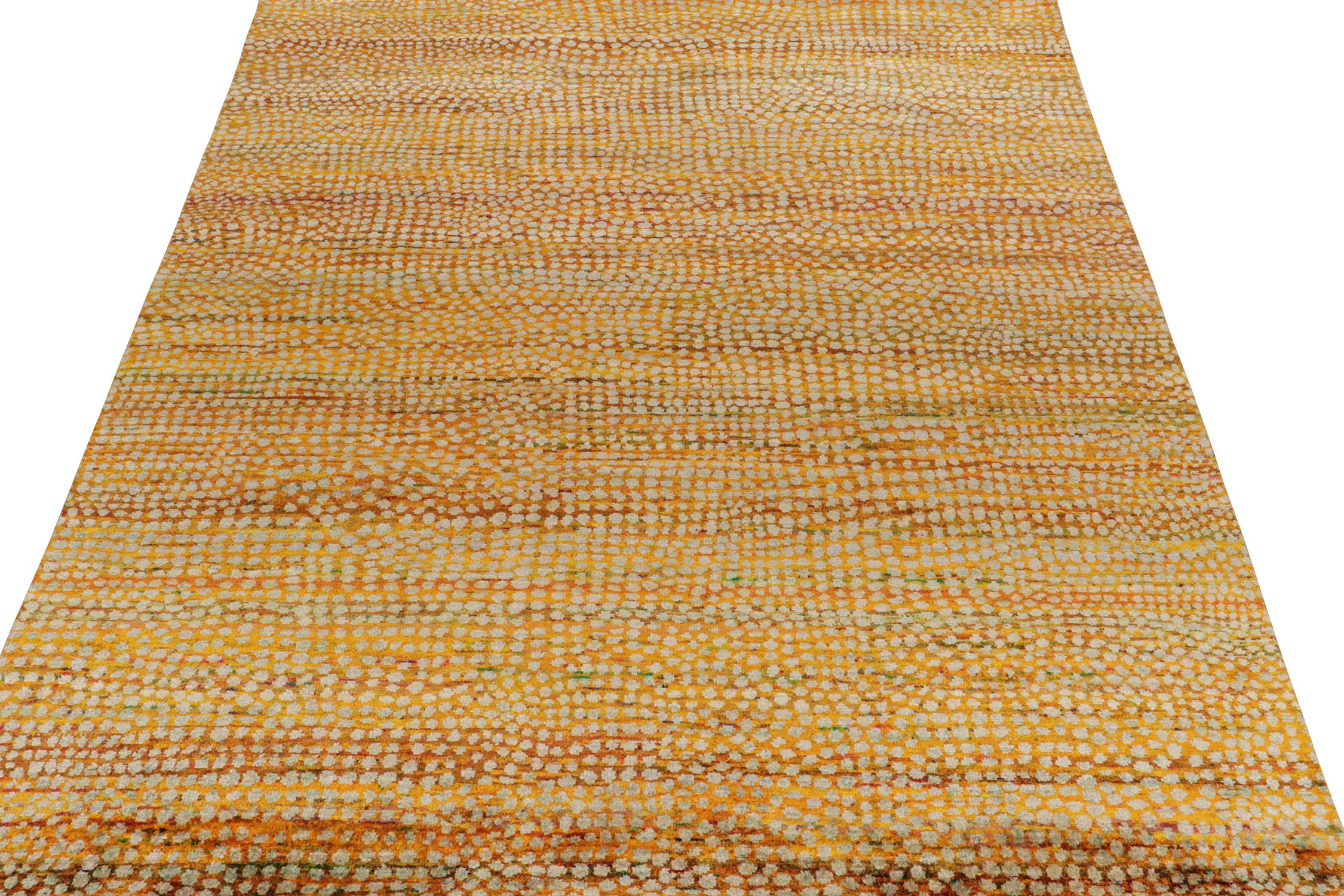 Modern Rug & Kilim’s Contemporary Rug in Golden-Yellow with White Dots Pattern