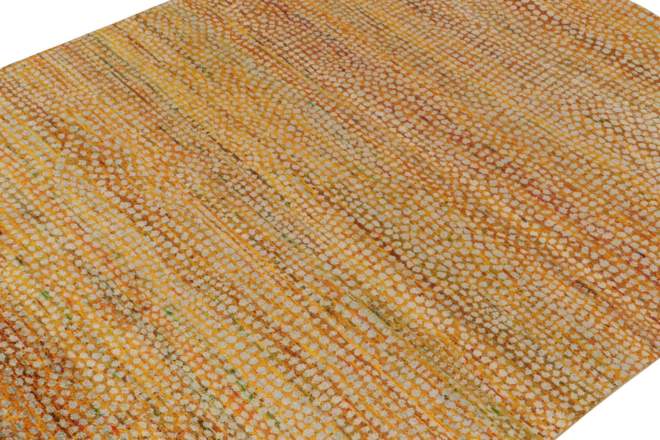 Indian Rug & Kilim’s Contemporary Rug in Golden-Yellow with White Dots Pattern