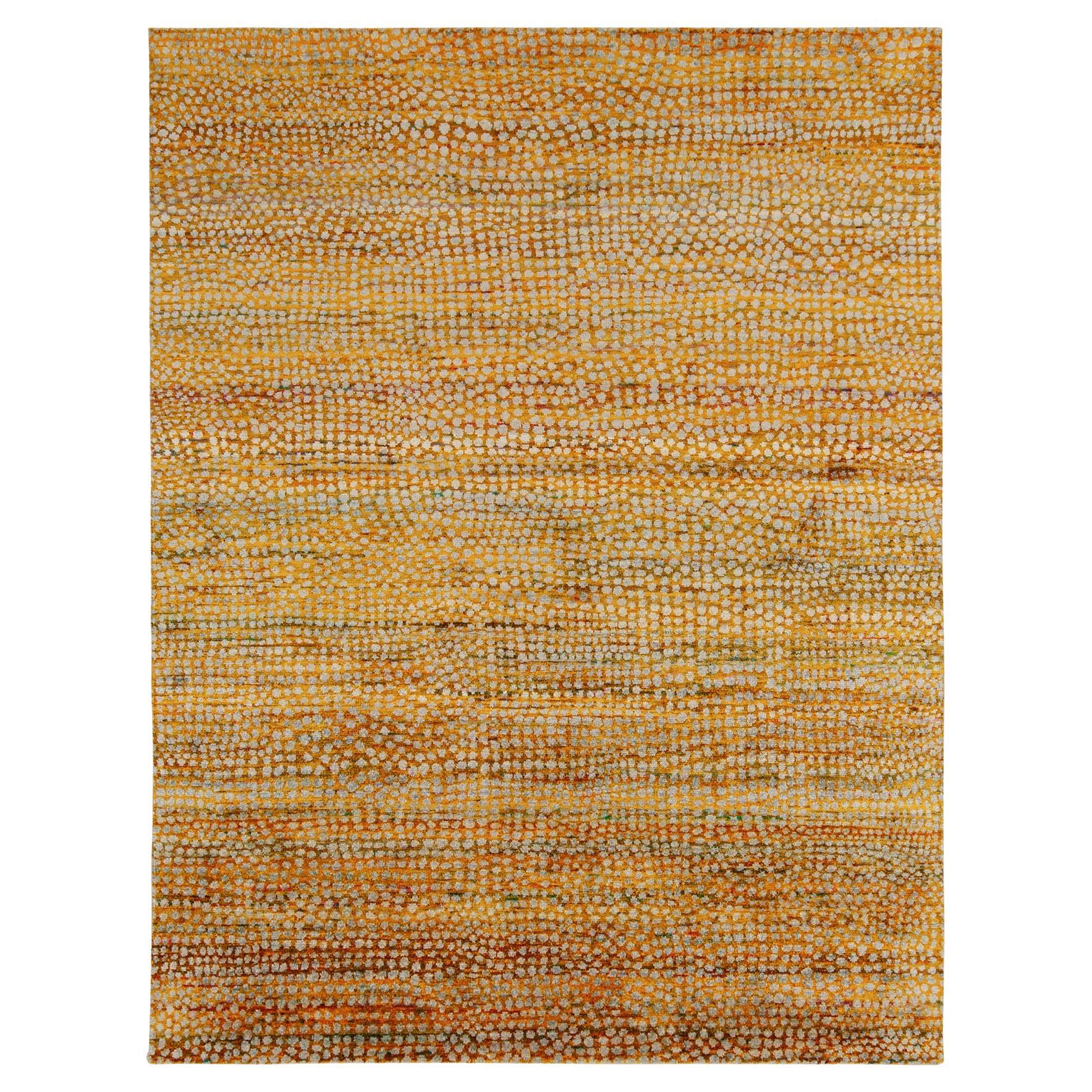 Rug & Kilim’s Contemporary Rug in Golden-Yellow with White Dots Pattern