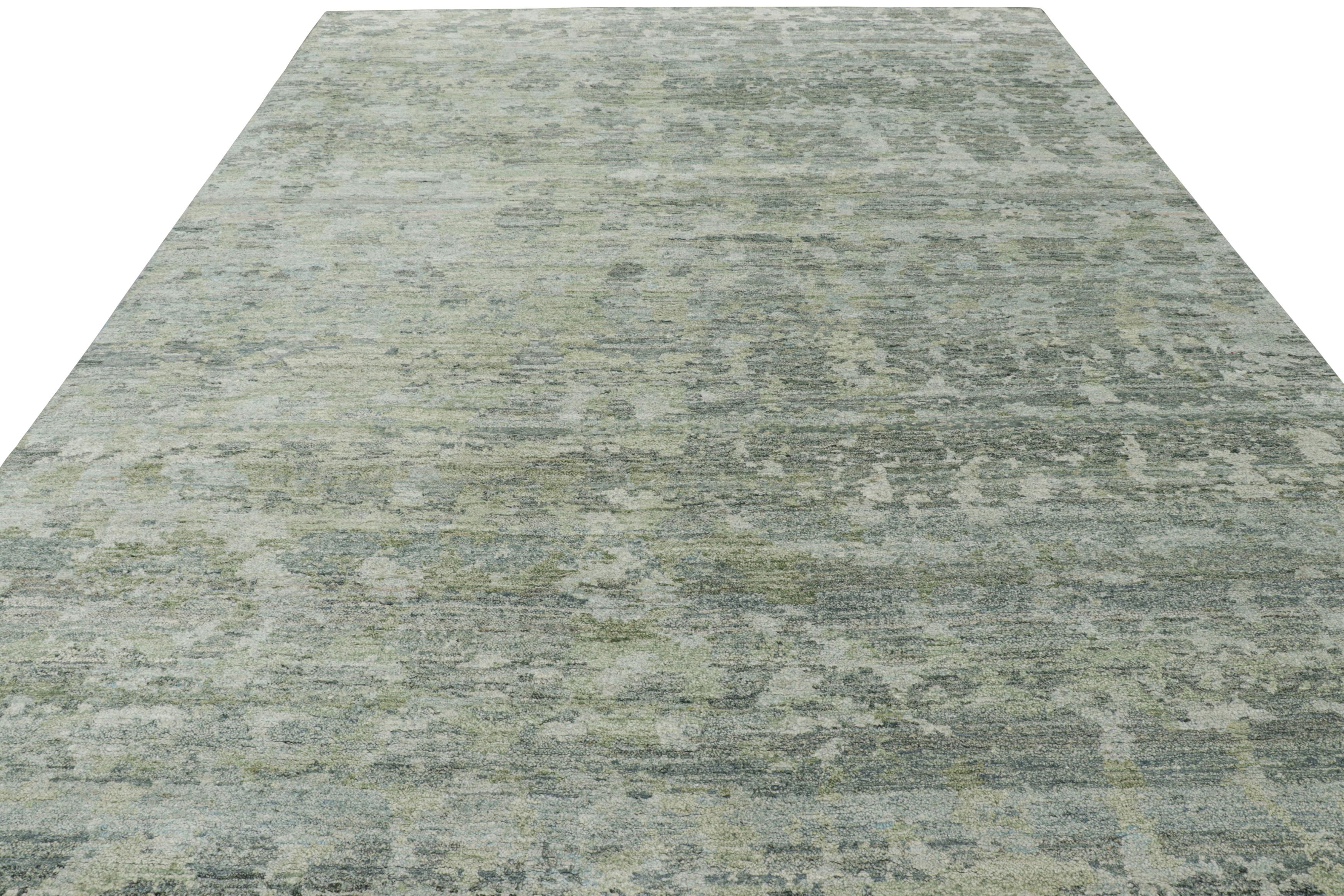 Indiano Rug & Kilim’s Contemporary Rug in Gray and Blue with Abstract Patterns in vendita