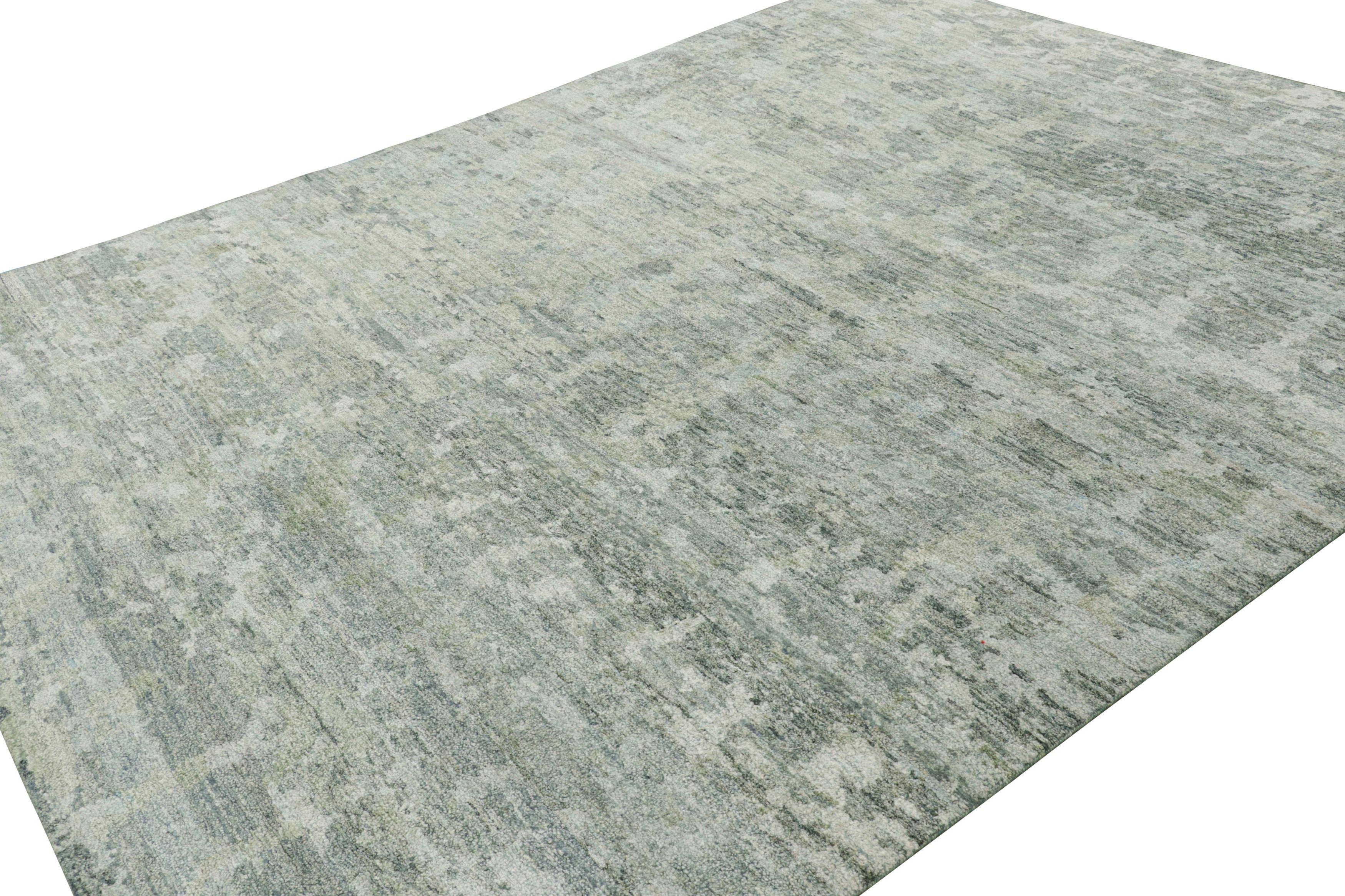 Annodato a mano Rug & Kilim’s Contemporary Rug in Gray and Blue with Abstract Patterns in vendita