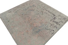 Rug & Kilim’s Modern Square Rug - Gray, Blue and Pink Floral Patterns “Coin”
