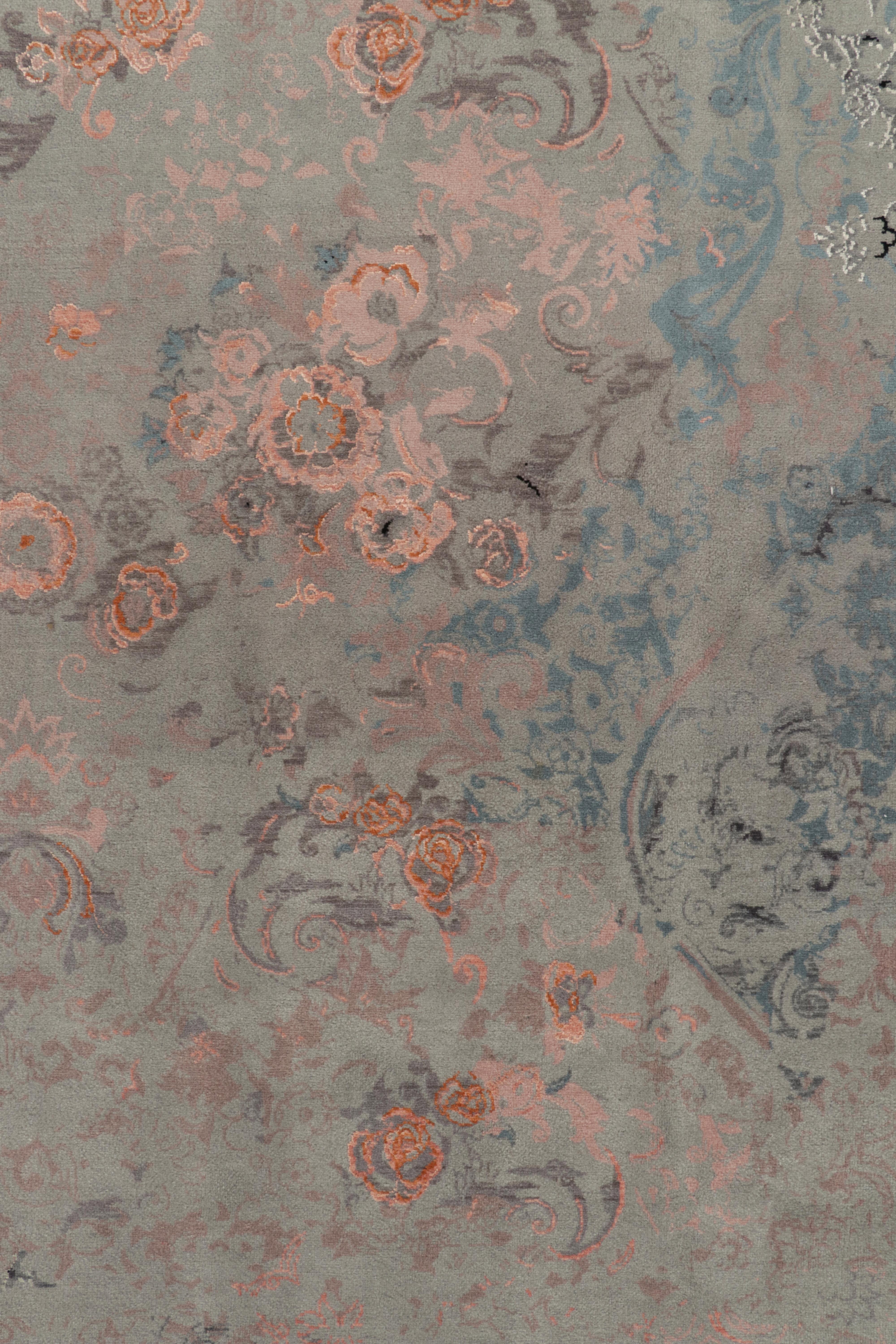 Teppich & Kilims Zeitgenössischer Teppich in Grau, Blau & Rosa mit impressionistischem Blumenmuster (Persisch) im Angebot