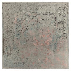 Teppich & Kilims Zeitgenössischer Teppich in Grau, Blau & Rosa mit impressionistischem Blumenmuster