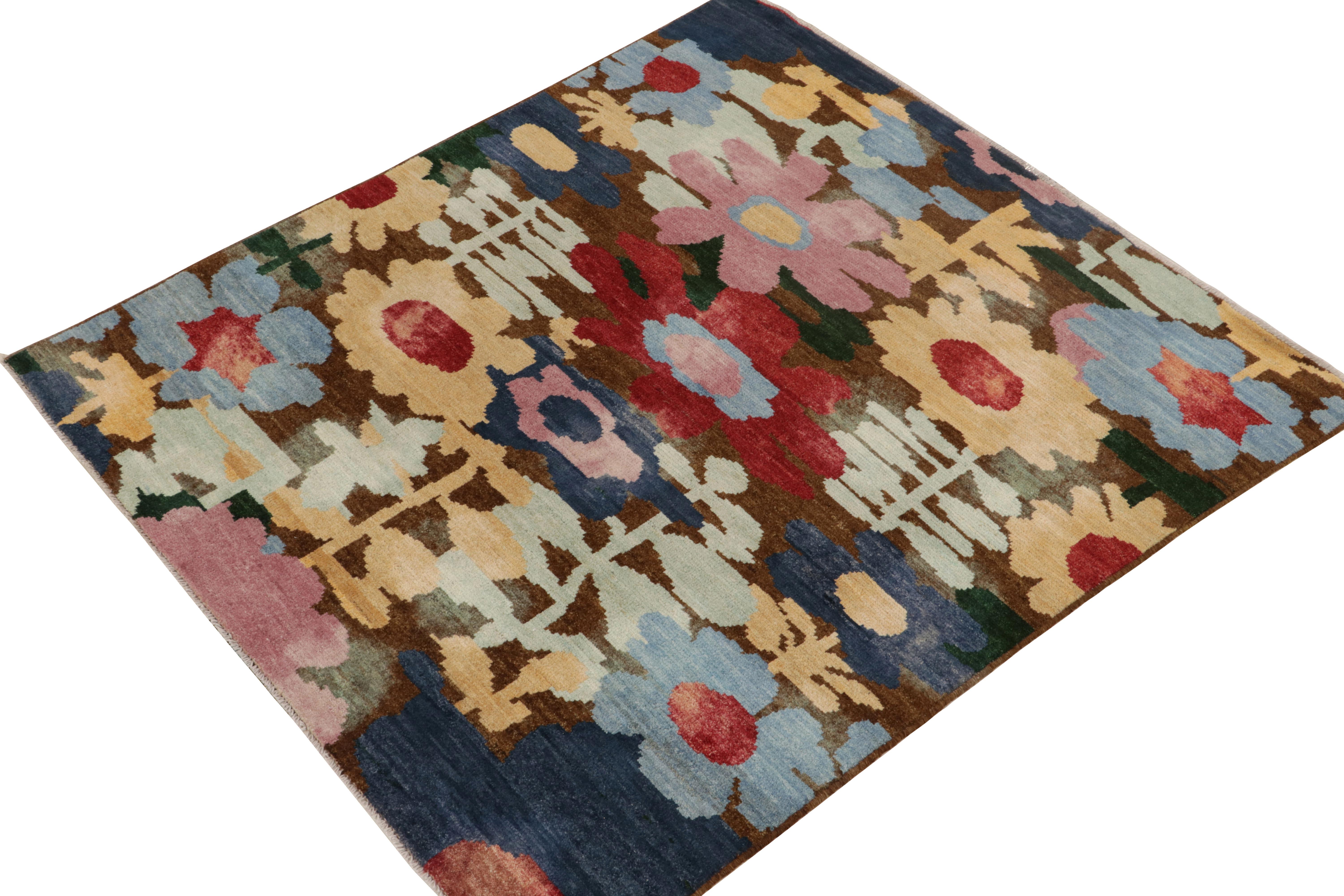 Hand-knotted in wool, a square 6x6 rug from the latest unveilings of Rug & Kilim’s New & Modern Collection. 

On the Design: This refreshing piece enjoys multicolor florals for a playful take on botanical designs. The beautiful play of rich brown