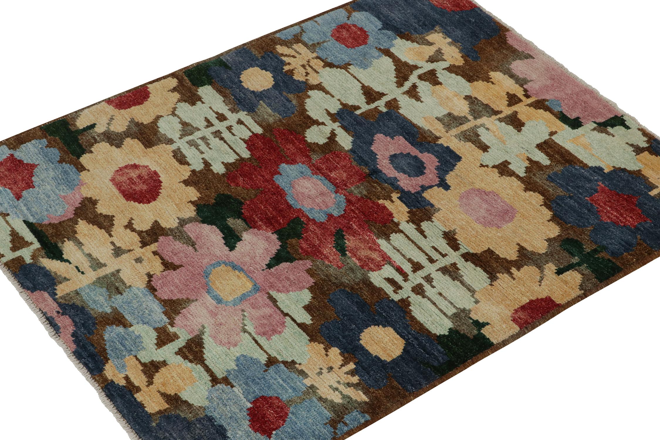 Hand-knotted in wool, a 4x5 contemporary rug from the latest unveilings of Rug & Kilim’s New & Modern Collection. 

On the Design: This refreshing piece enjoys multicolor florals in a playful, painterly take on botanical designs. The beautiful play