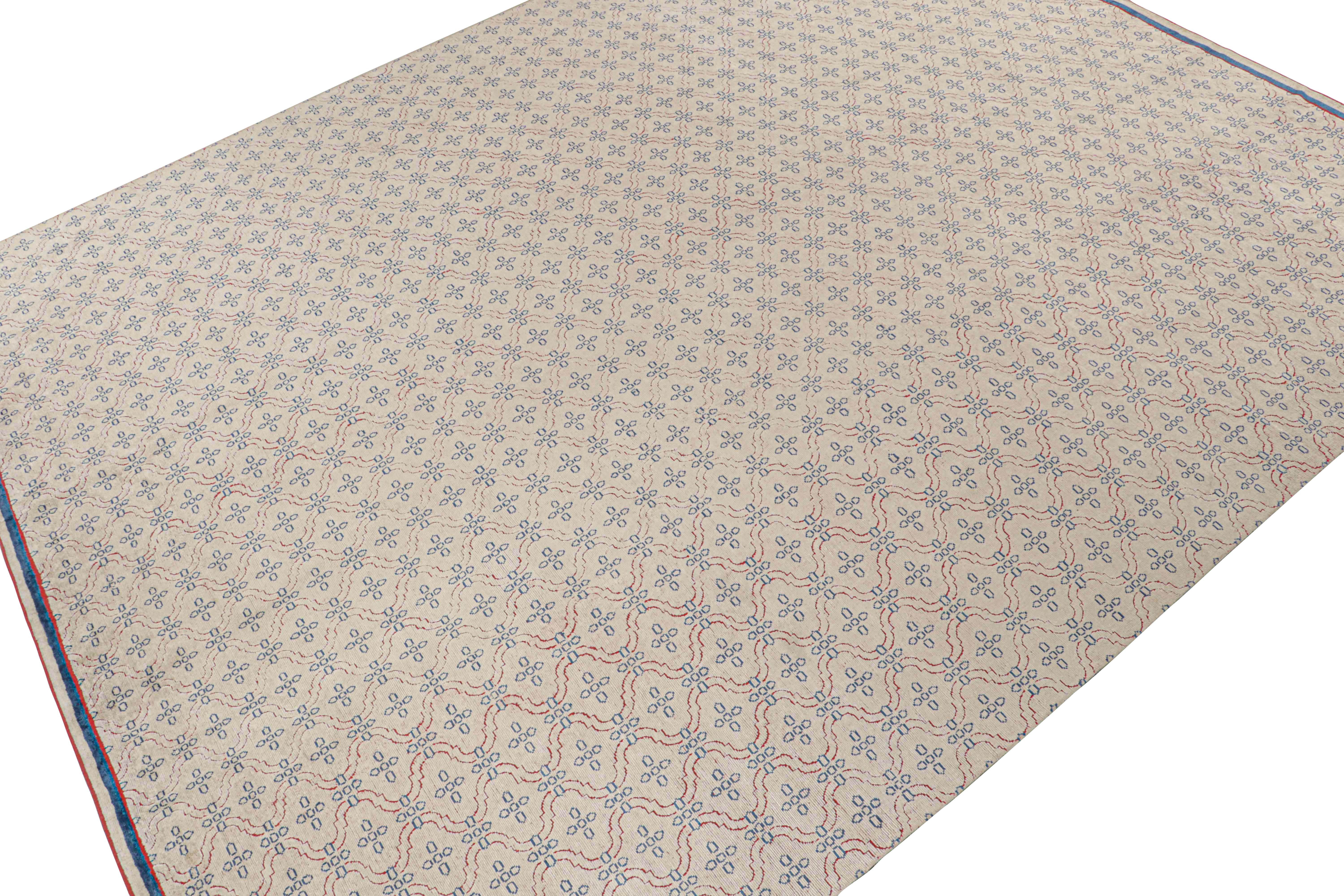 Modern Rug & Kilim’s Contemporary rug in Off White with Red & Blue Trellis Pattern For Sale