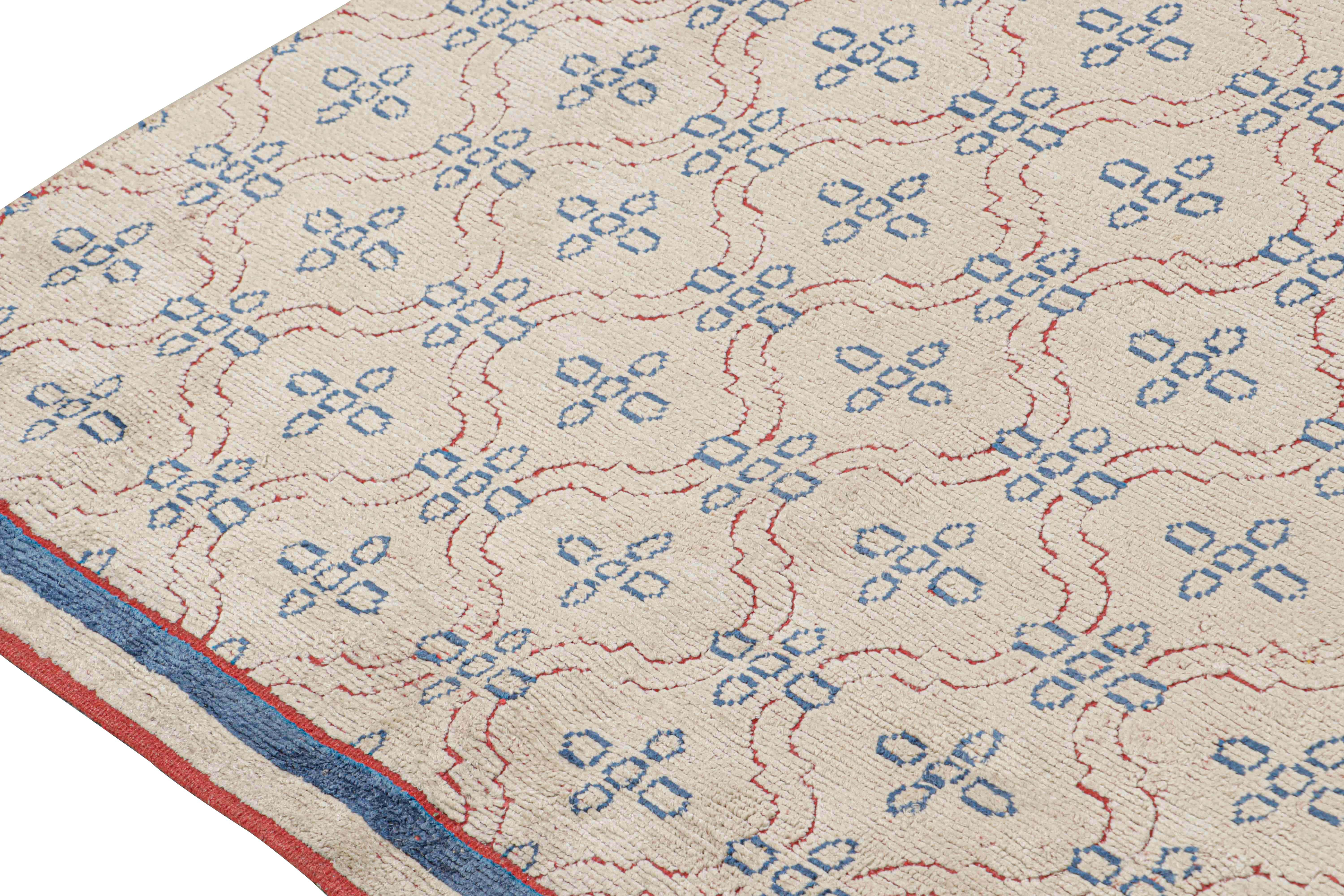 Hand-Knotted Rug & Kilim’s Contemporary rug in Off White with Red & Blue Trellis Pattern For Sale