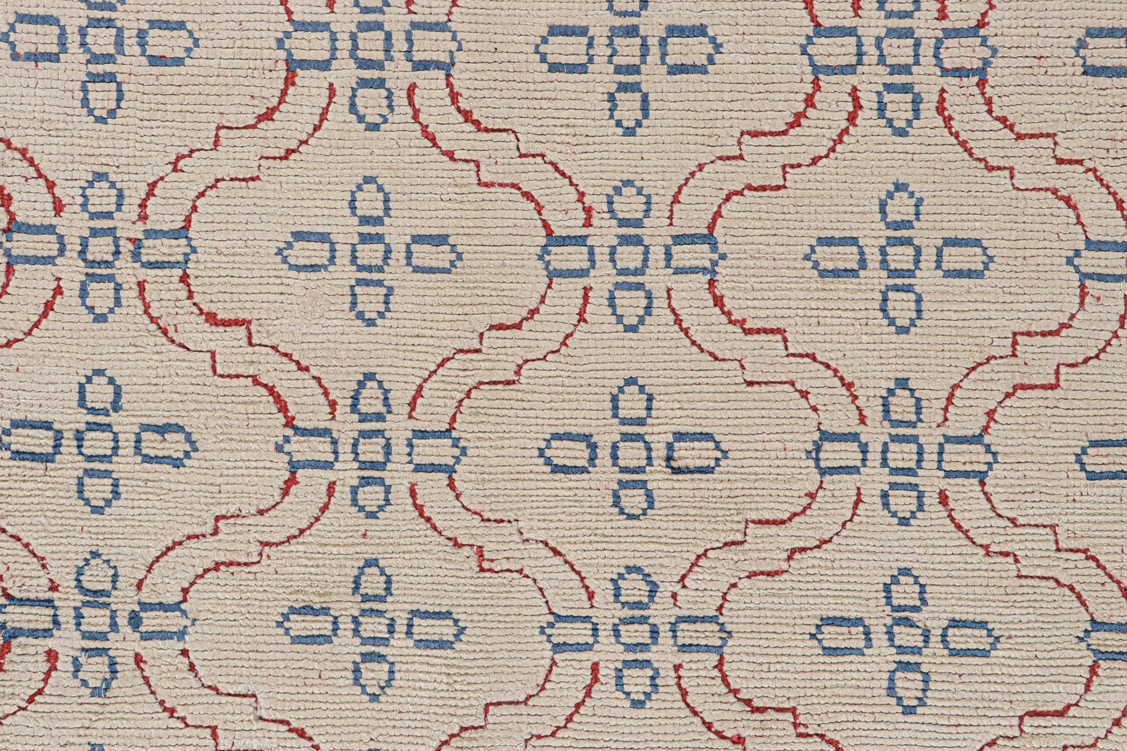 Rug & Kilim’s Contemporary rug in Off White with Red & Blue Trellis Pattern In New Condition For Sale In Long Island City, NY