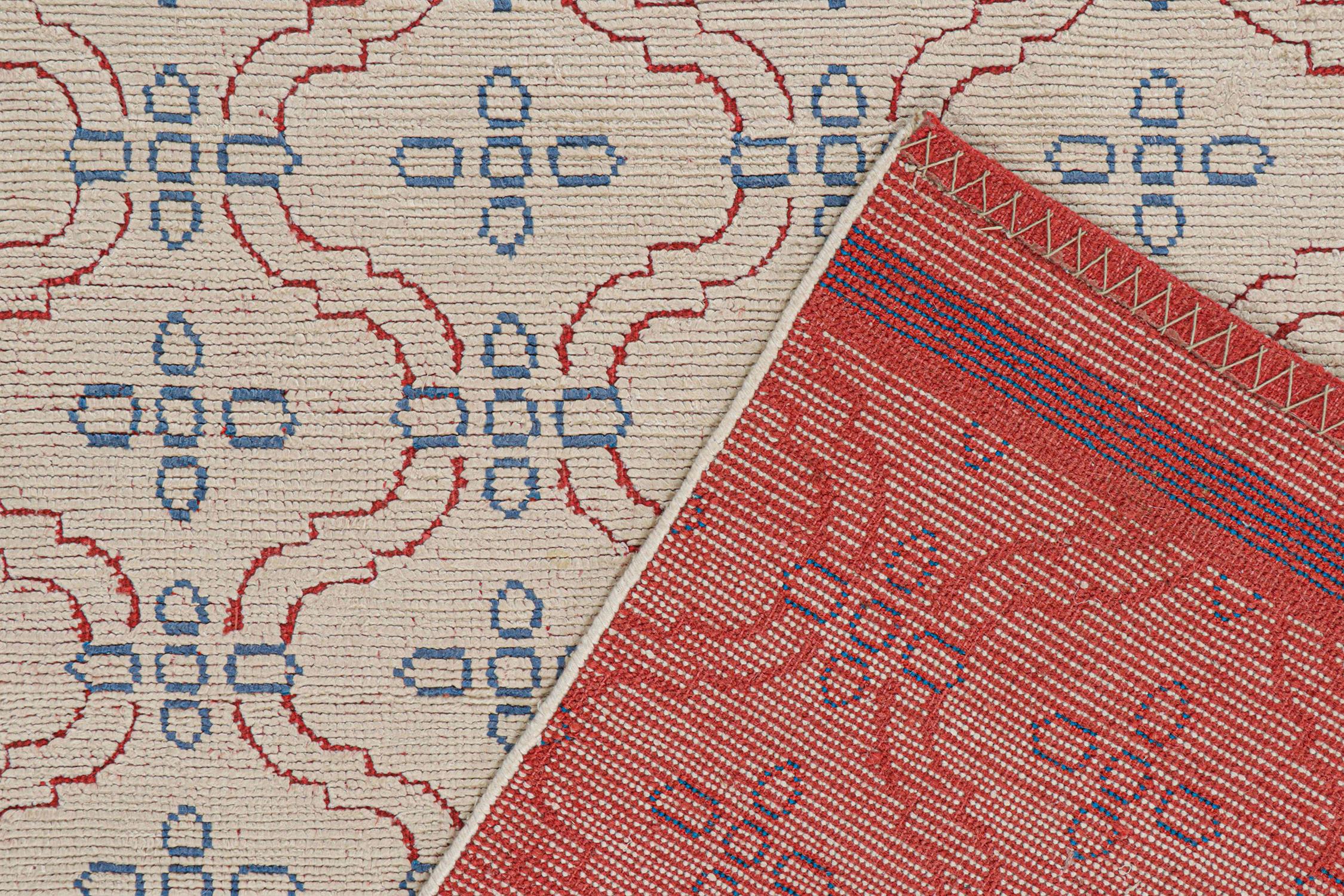 Cotton Rug & Kilim’s Contemporary rug in Off White with Red & Blue Trellis Pattern For Sale