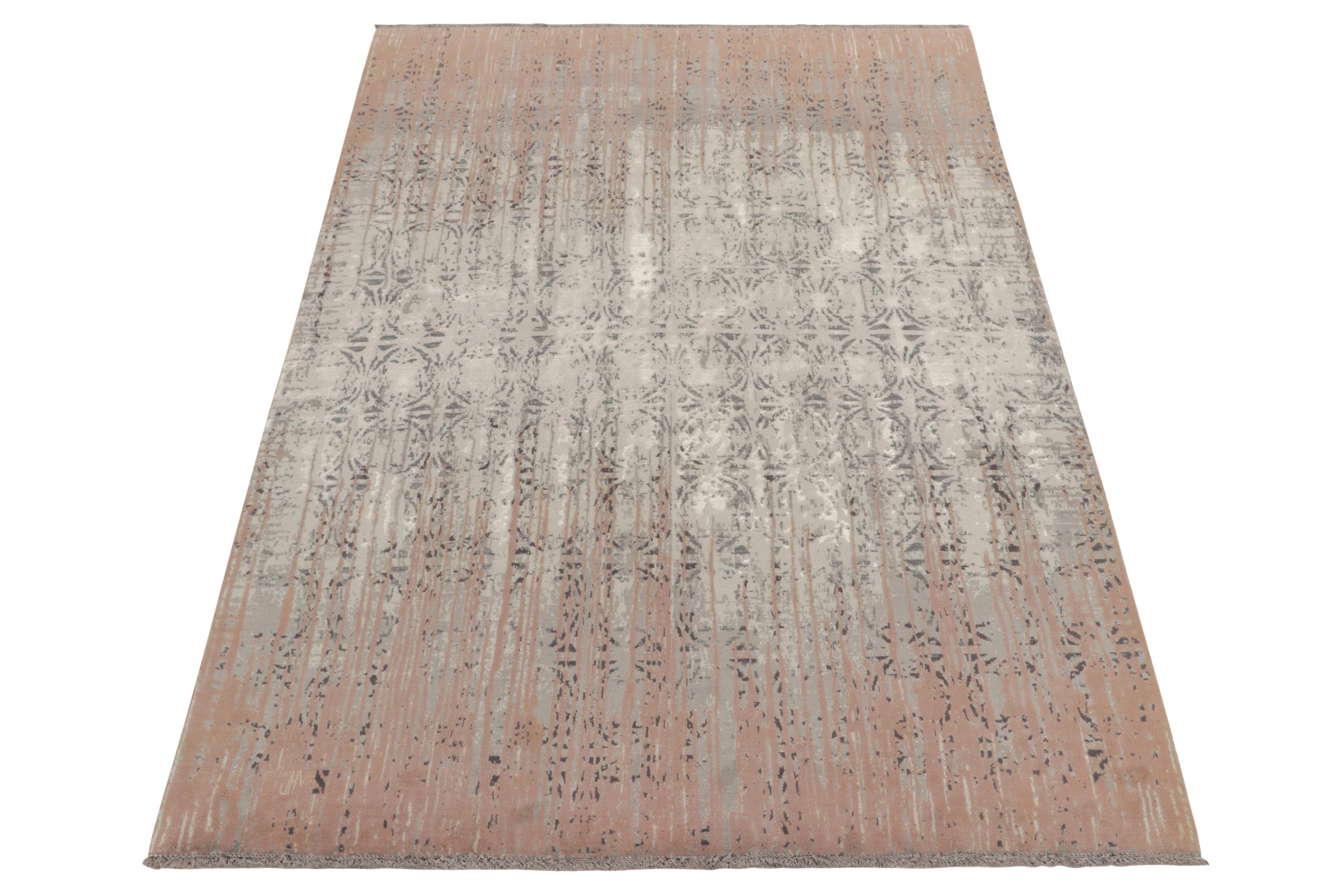 From one of our principal’s finest new partner ateliers among the very best in modern rugs, a bold piece witnessing the coming together of Classic & contemporary sensibilities. The influences introduce themselves with a beautiful abstraction of rust