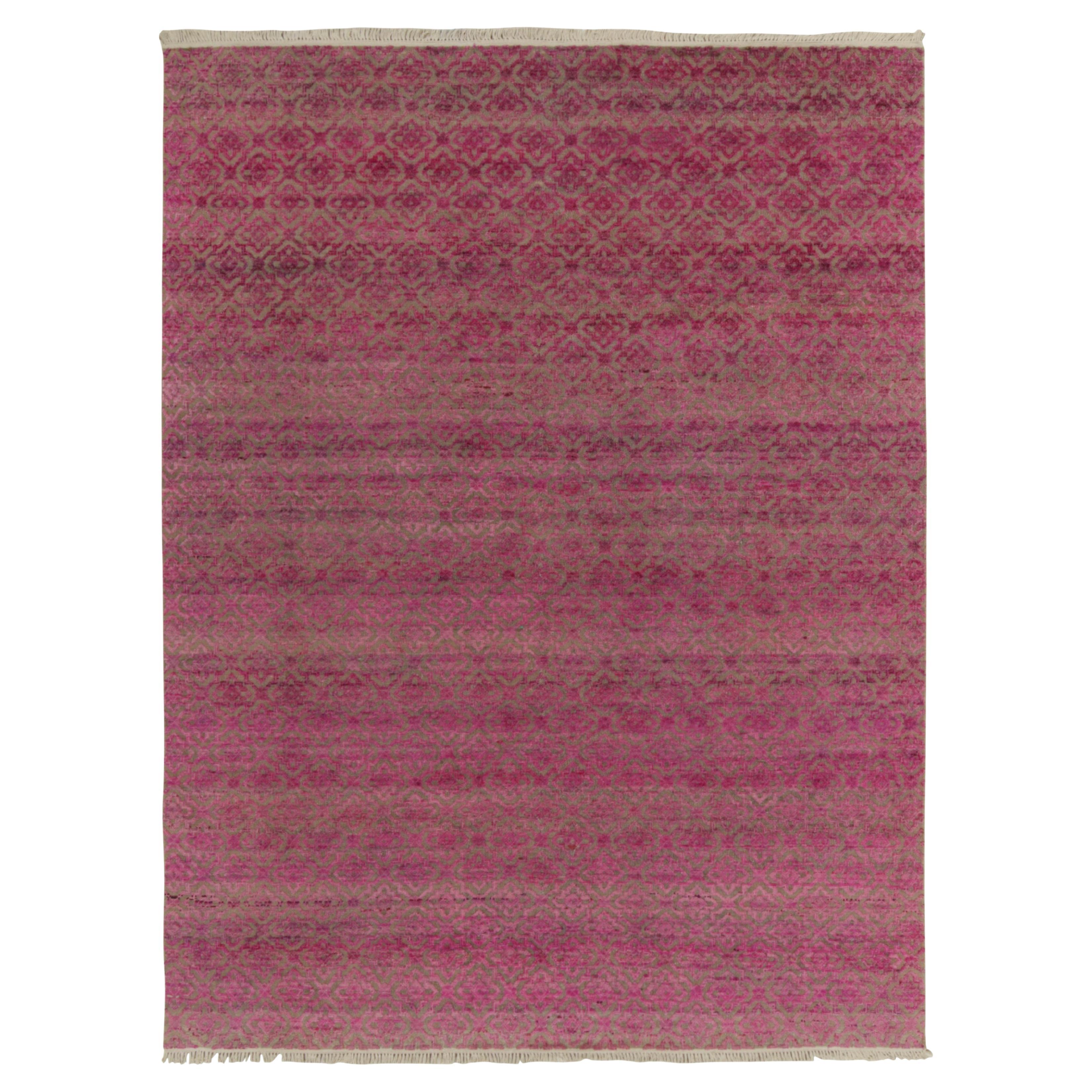 Rug & Kilim’s Contemporary rug in Pink High-and-Low Lattice Pattern For Sale