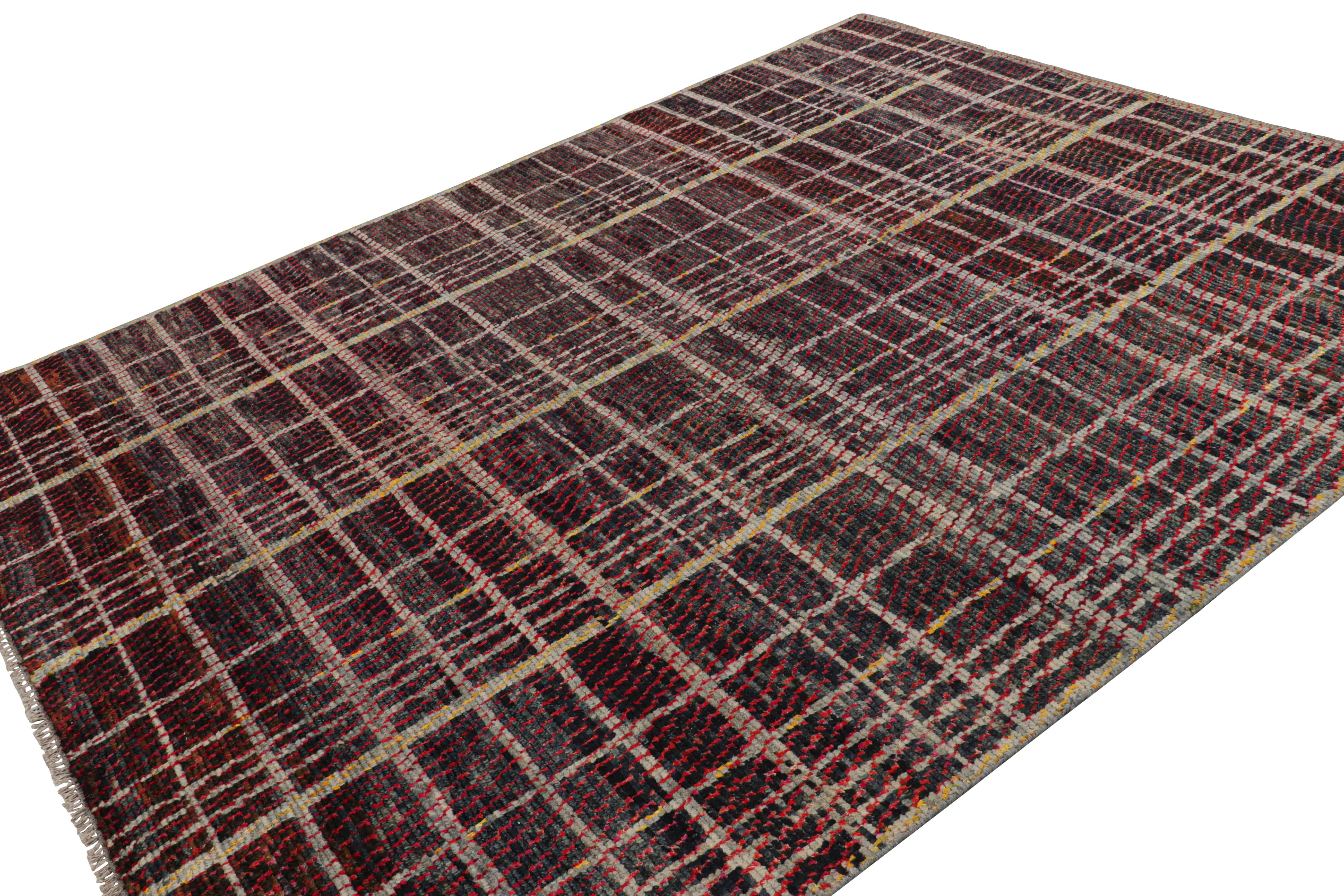 Hand-Knotted Rug & Kilim’s Contemporary Rug in Red with Stripes and Geometric Patterns For Sale