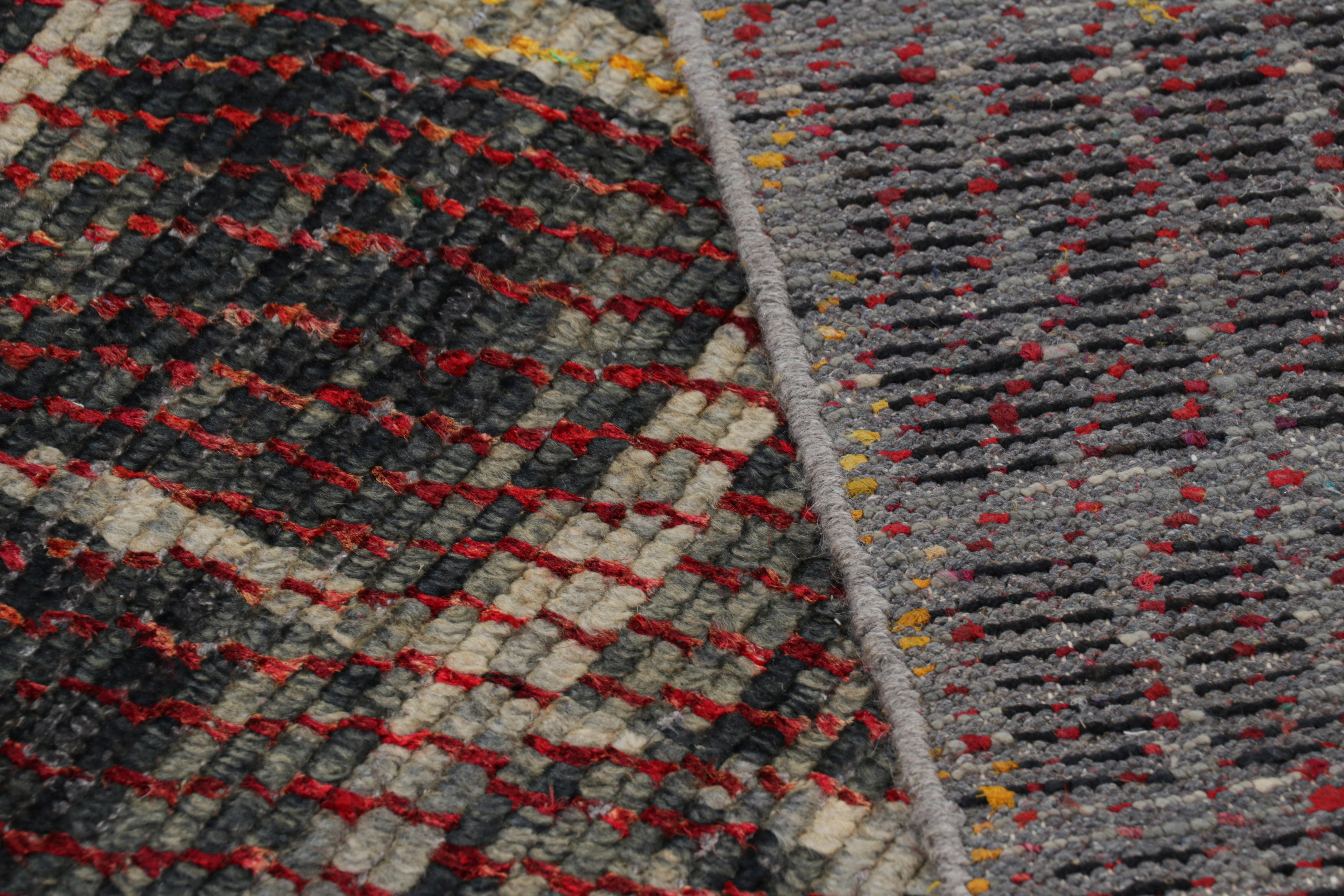 Wool Rug & Kilim’s Contemporary Rug in Red with Stripes and Geometric Patterns For Sale