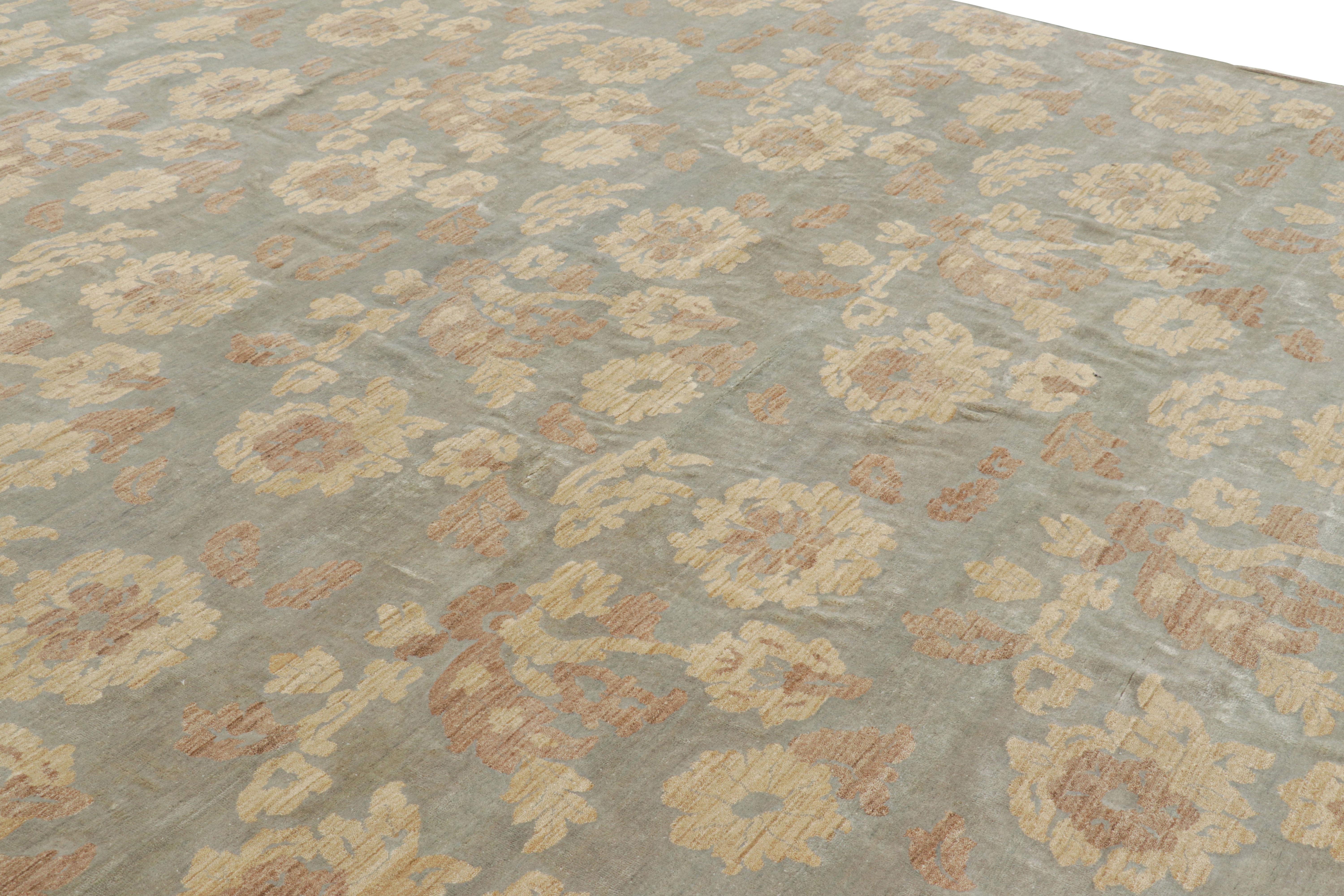 Hand-knotted in a luxurious blend of hand-knotted mohair and pure silk, this 11x16 modern rug represents an exciting new design by Rug & Kilim with all over floral patterns.

On the Design: 

Off-white and cream tones underscore a play of floral