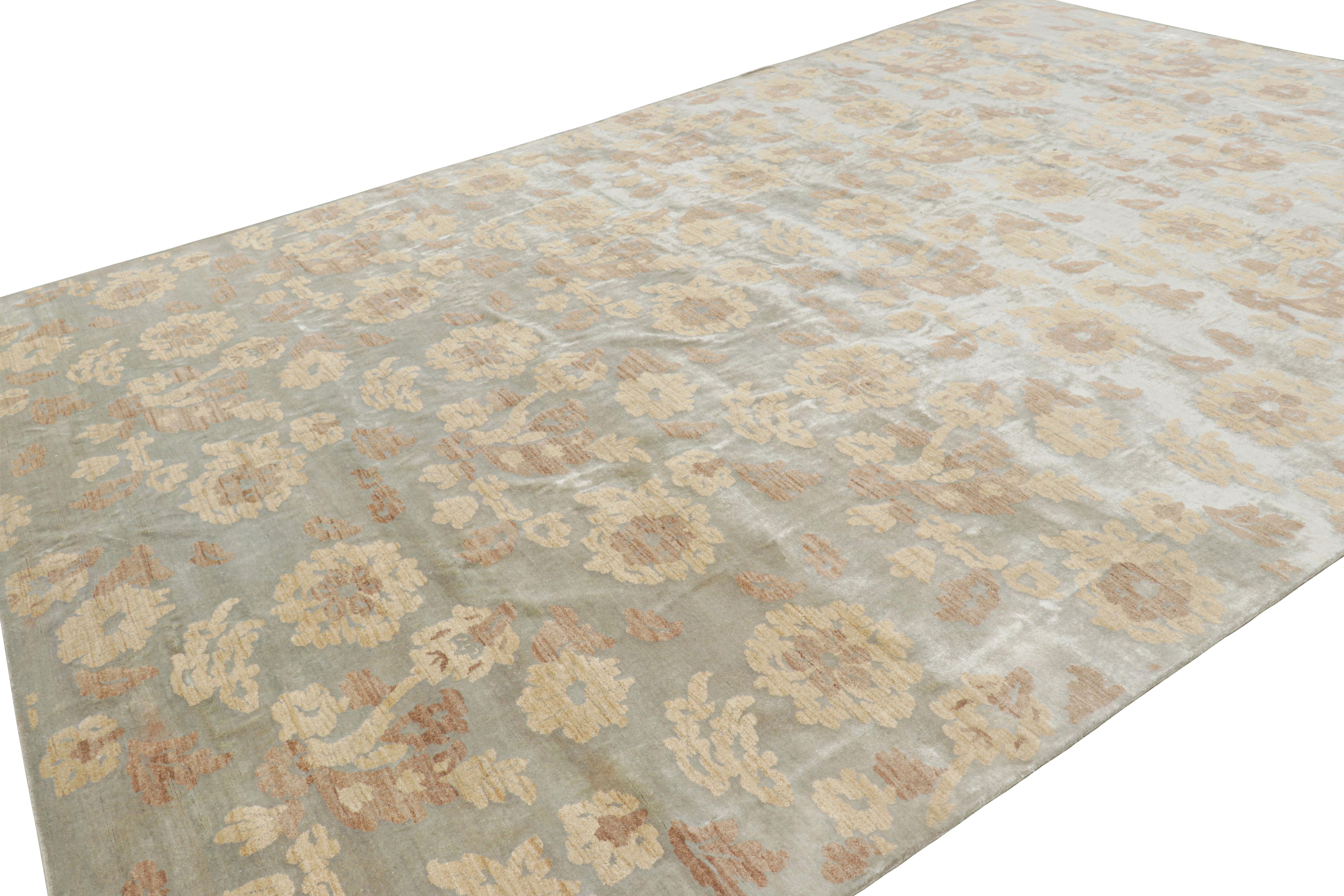 Hand-Knotted Rug & Kilim’s Contemporary Rug in Silver with Beige-Brown Floral Patterns For Sale