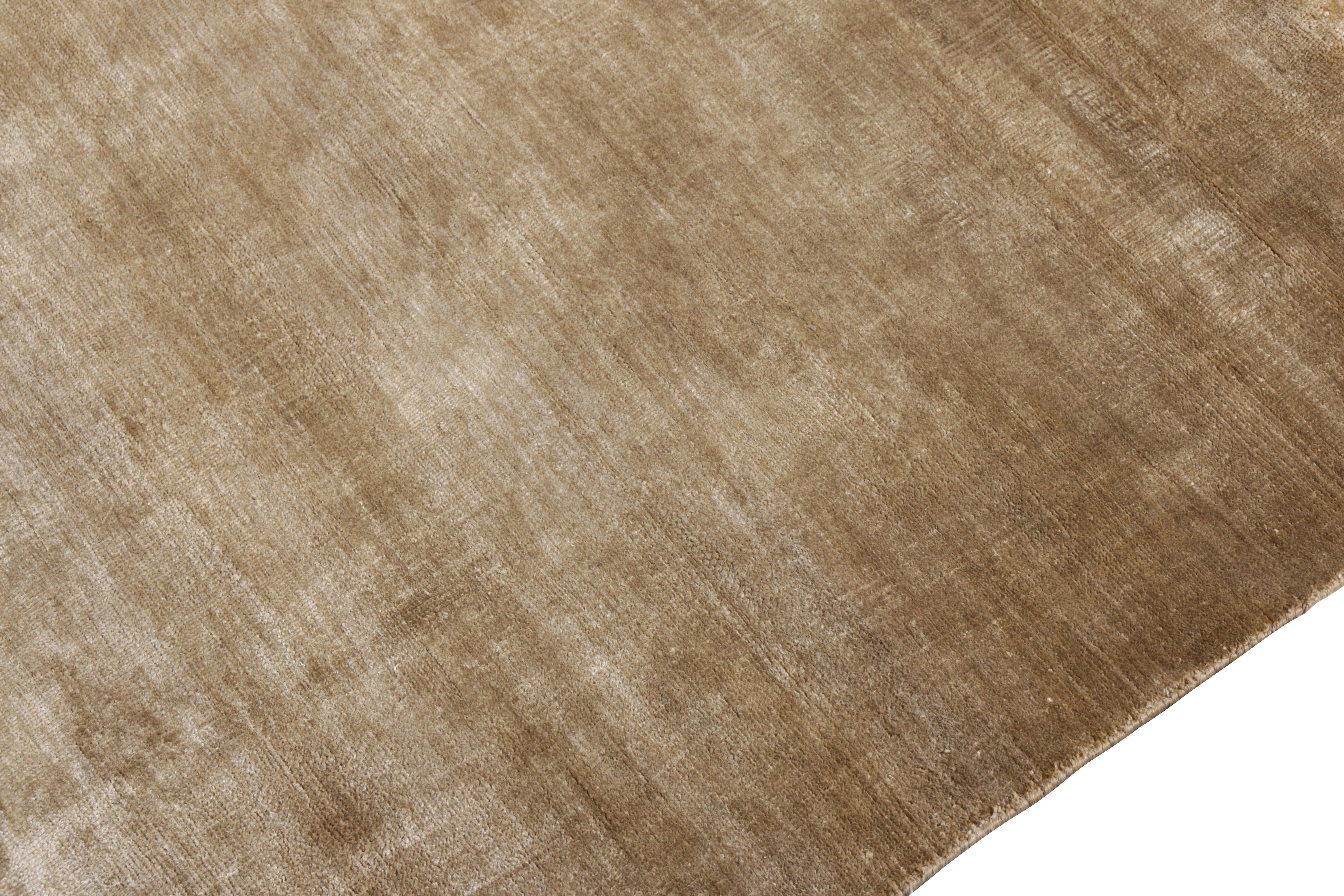 Indian Rug & Kilim's Contemporary Rug in Solid Beige Brown Open Field For Sale
