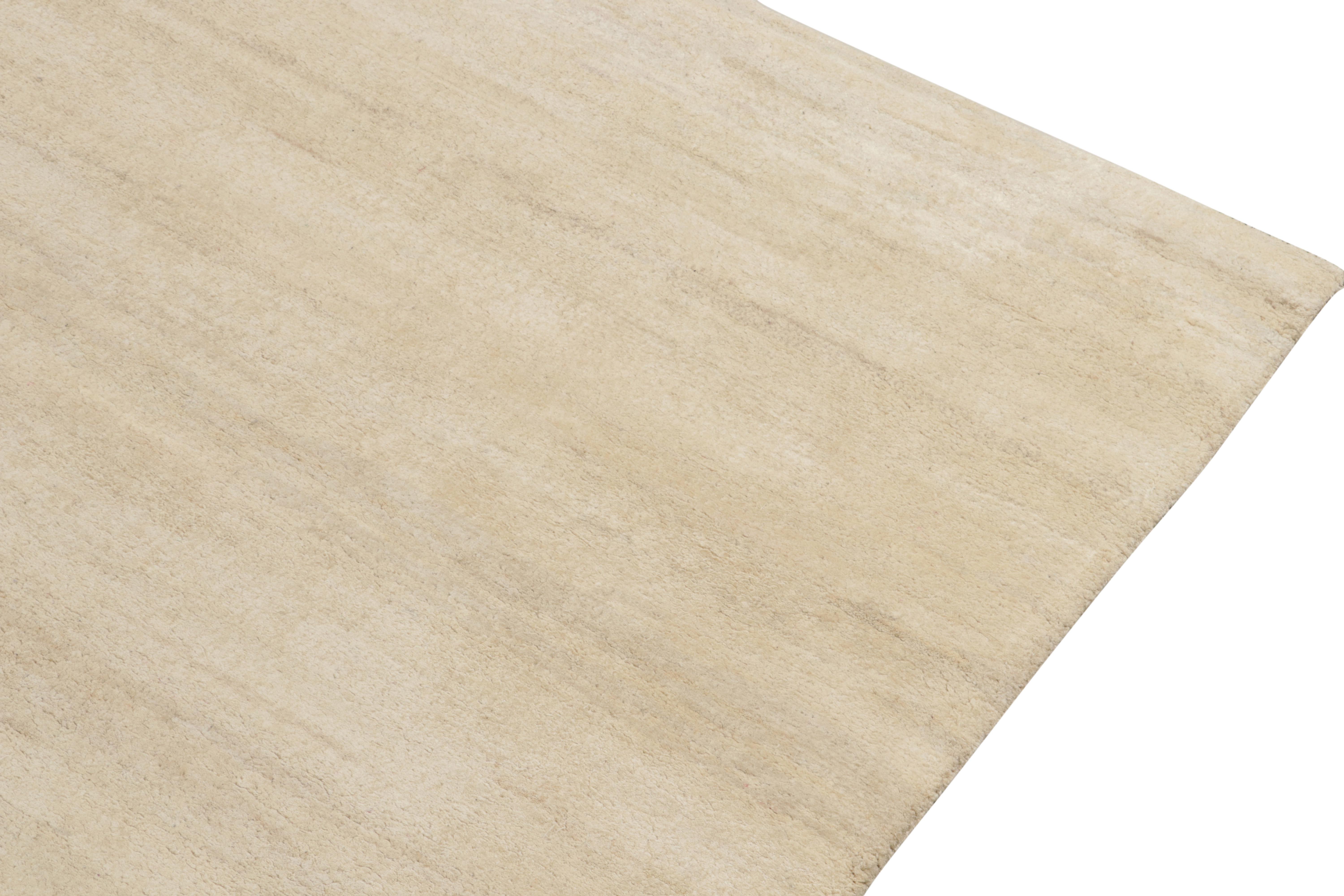 Indian Rug & Kilim’s Contemporary Rug in Solid Beige-Brown Striations For Sale