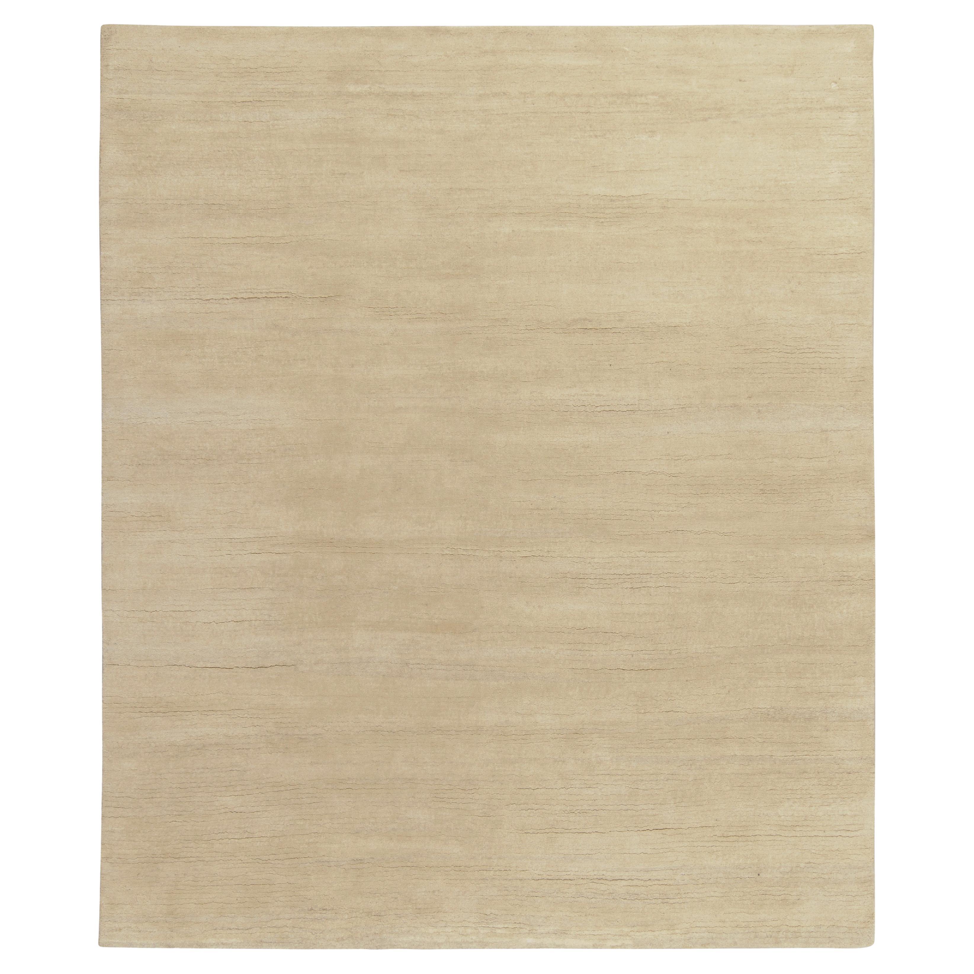 Indian Rug & Kilim’s Contemporary Rug in Solid Beige-Brown Striations For Sale