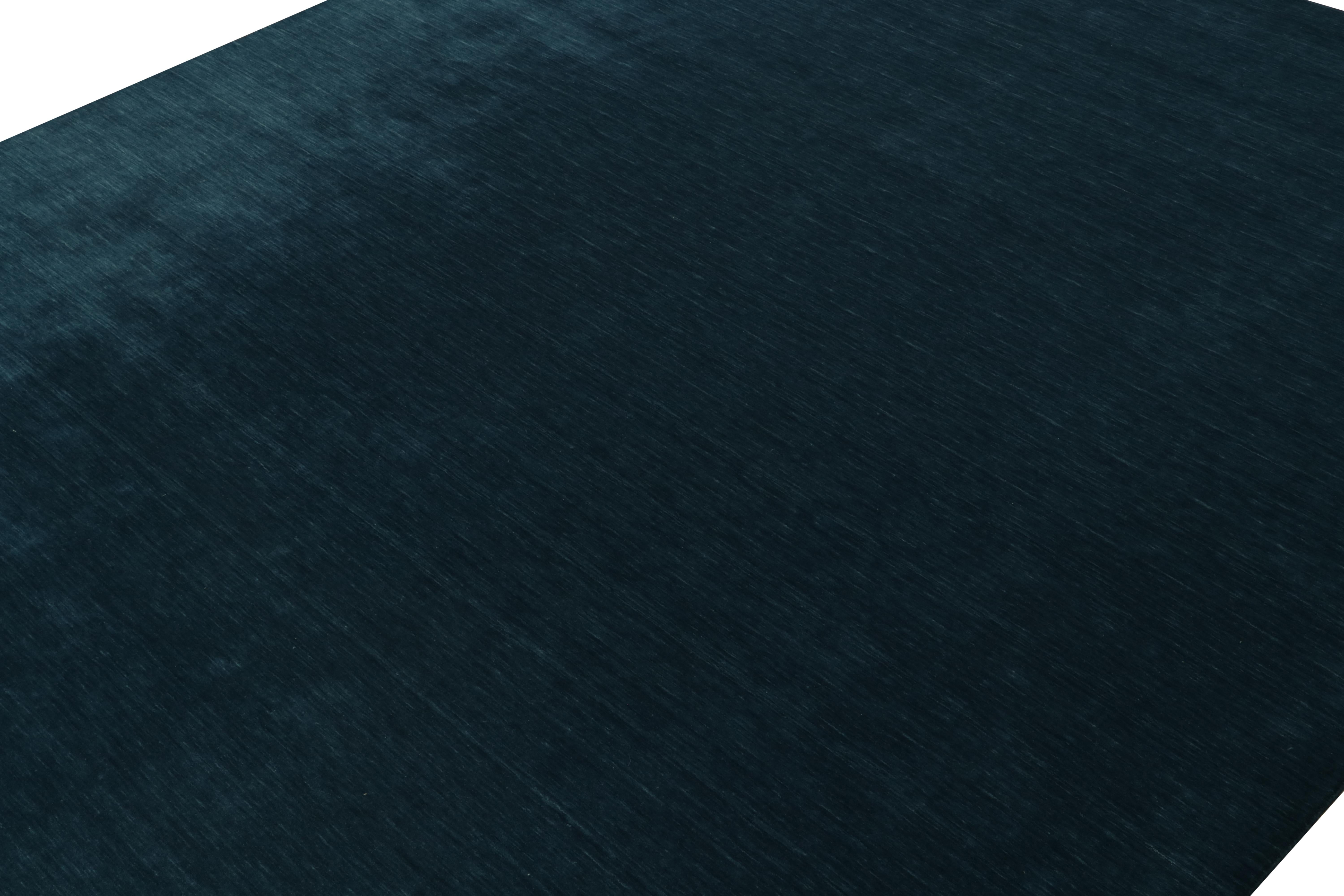 Annodato a mano Rug & Kilim - Tappeto contemporaneo in blu solido in vendita