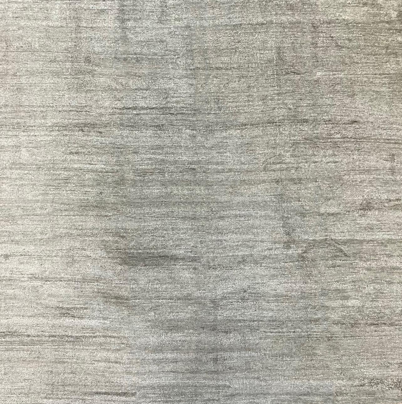 Indian Rug & Kilim’s Contemporary Rug in Solid Gray and Off-White Striae For Sale