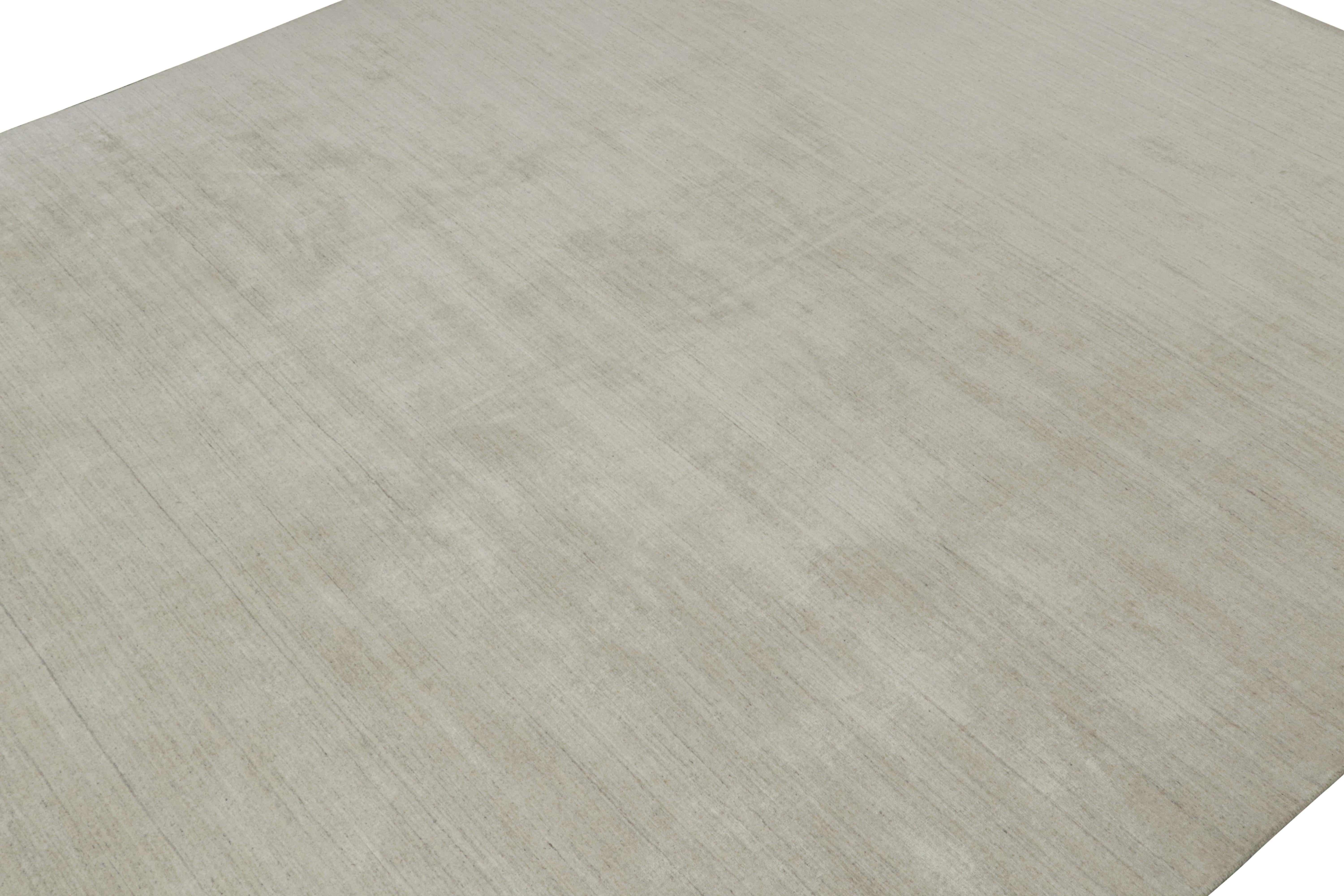 Hand-Knotted Rug & Kilim’s Contemporary Rug in Solid Grey and Beige Tones For Sale