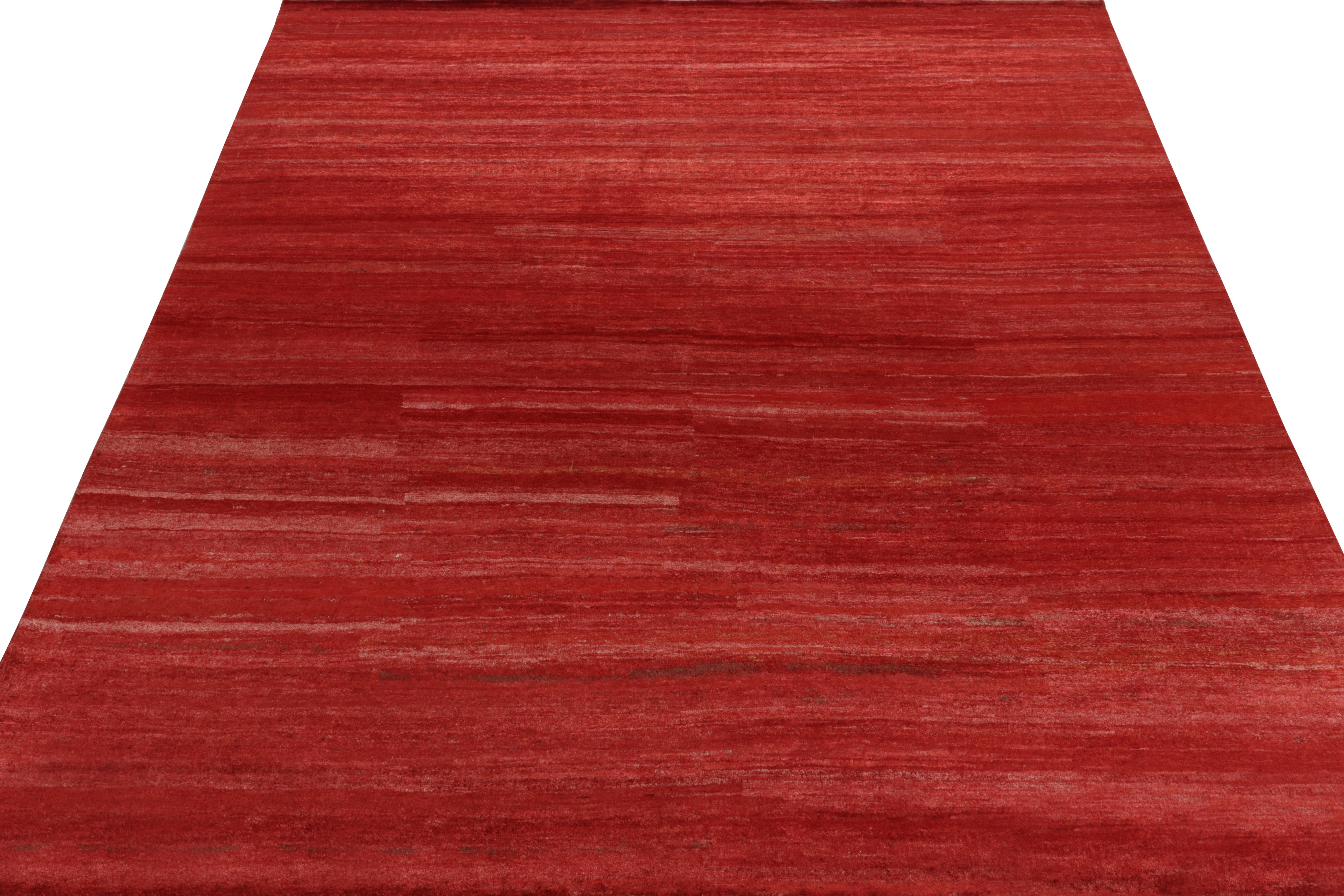 Modern Rug & Kilim’s Contemporary Rug in Solid Red Striations, Plain Piece For Sale