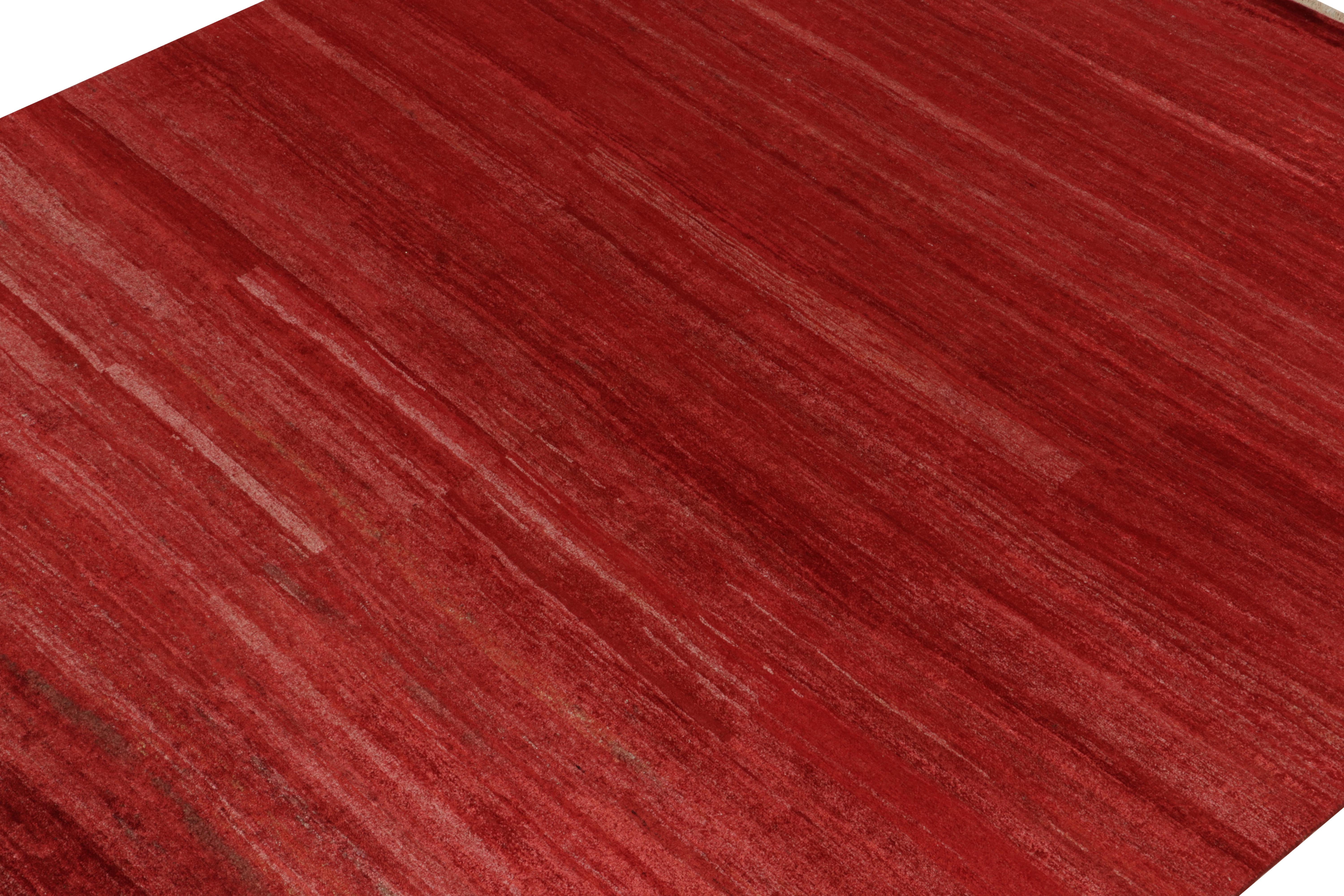 Indian Rug & Kilim’s Contemporary Rug in Solid Red Striations, Plain Piece For Sale