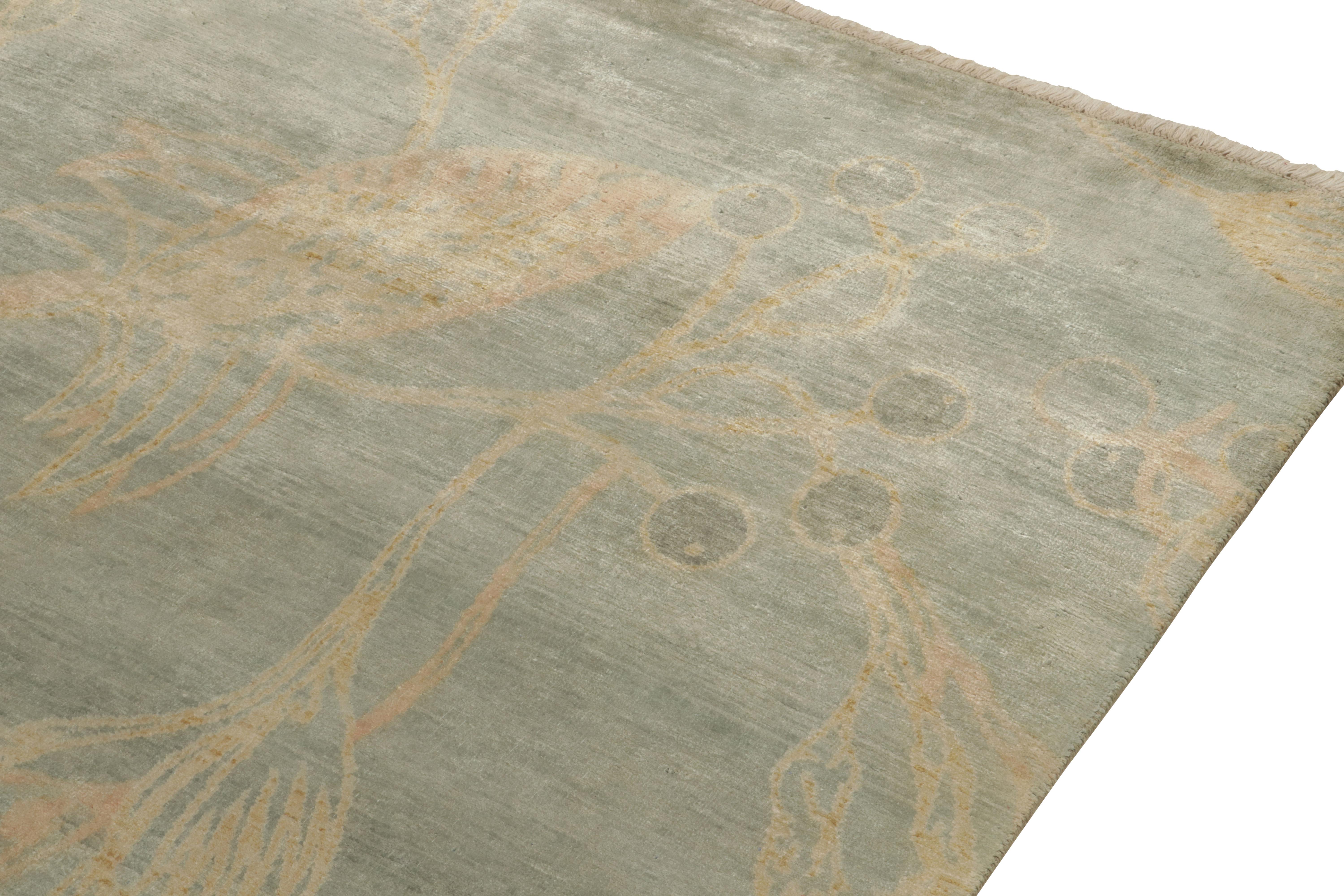 Rug & Kilim’s Contemporary Rug in Teal with Gold Floral Patterns In New Condition For Sale In Long Island City, NY