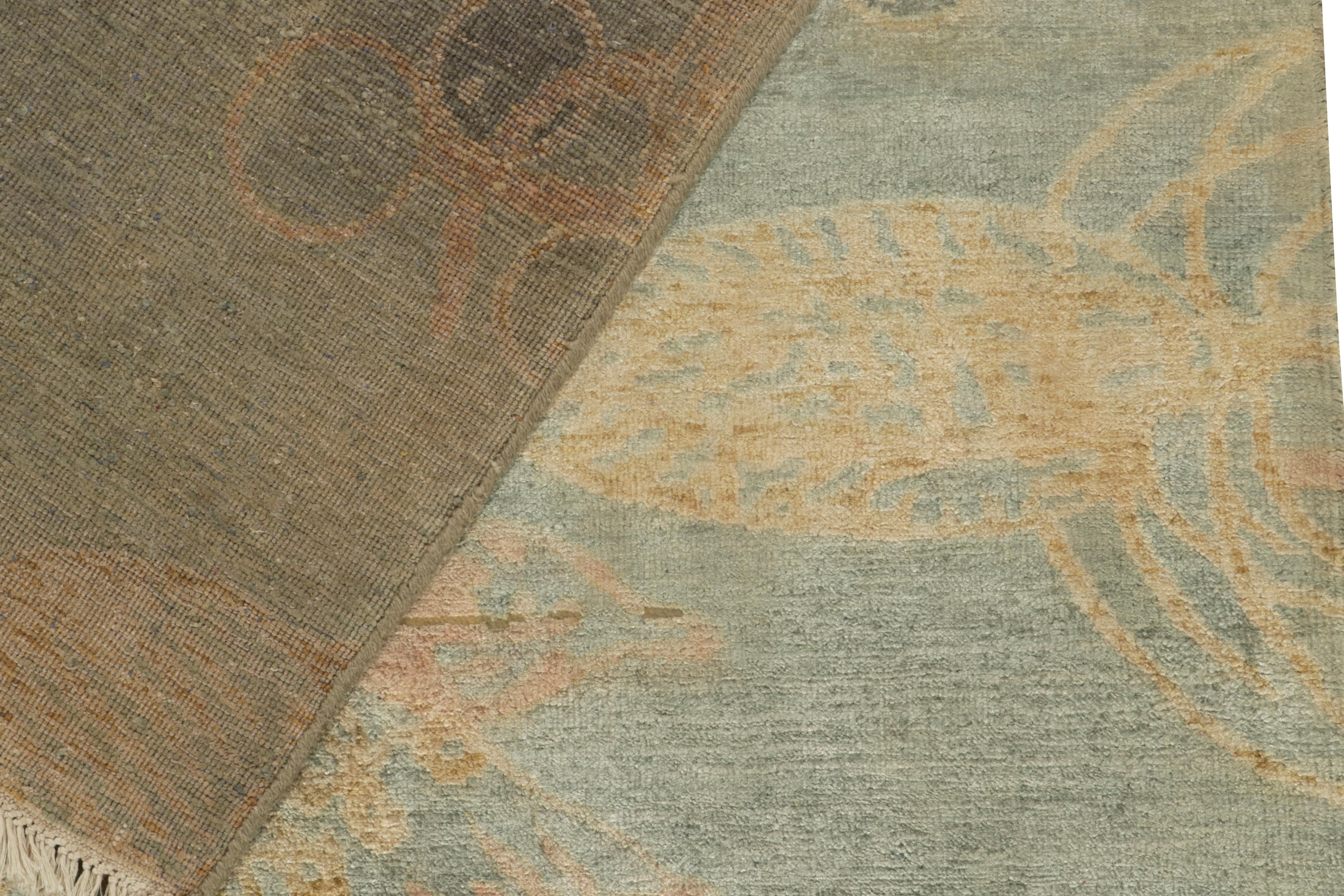 Rug & Kilim’s Contemporary Rug in Teal with Gold Floral Patterns For Sale 1