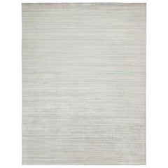 Rug & Kilim’s Contemporary Rug in Textural Silver, Off-White and Blue Striae