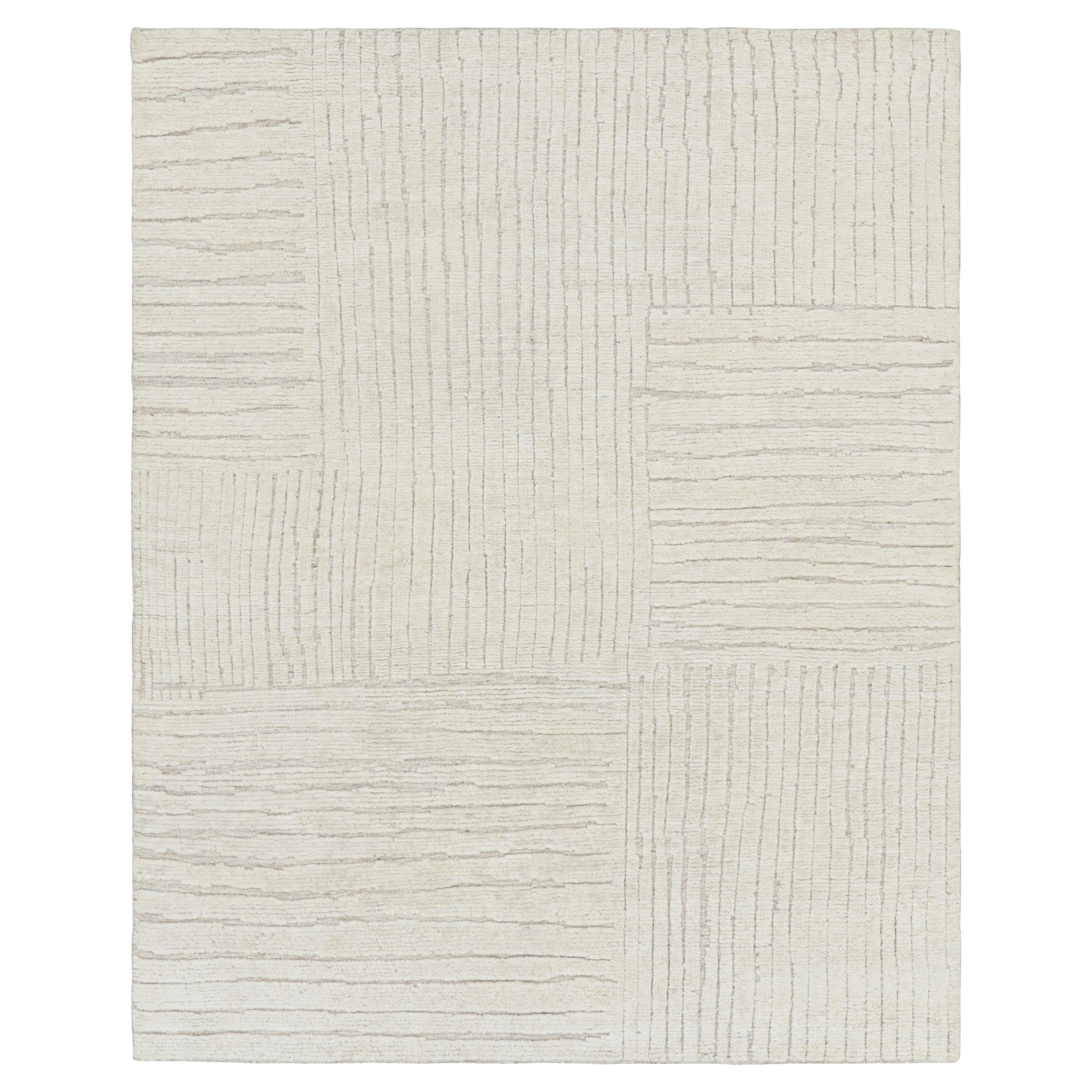 Rug & Kilim's Contemporary-Teppich in Weiß mit geometrischen Hoch-Tief-Mustern