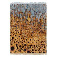 Alfombra contemporánea de Rug 
Kilim con estampado floral abstracto "Girasoles fundidos"